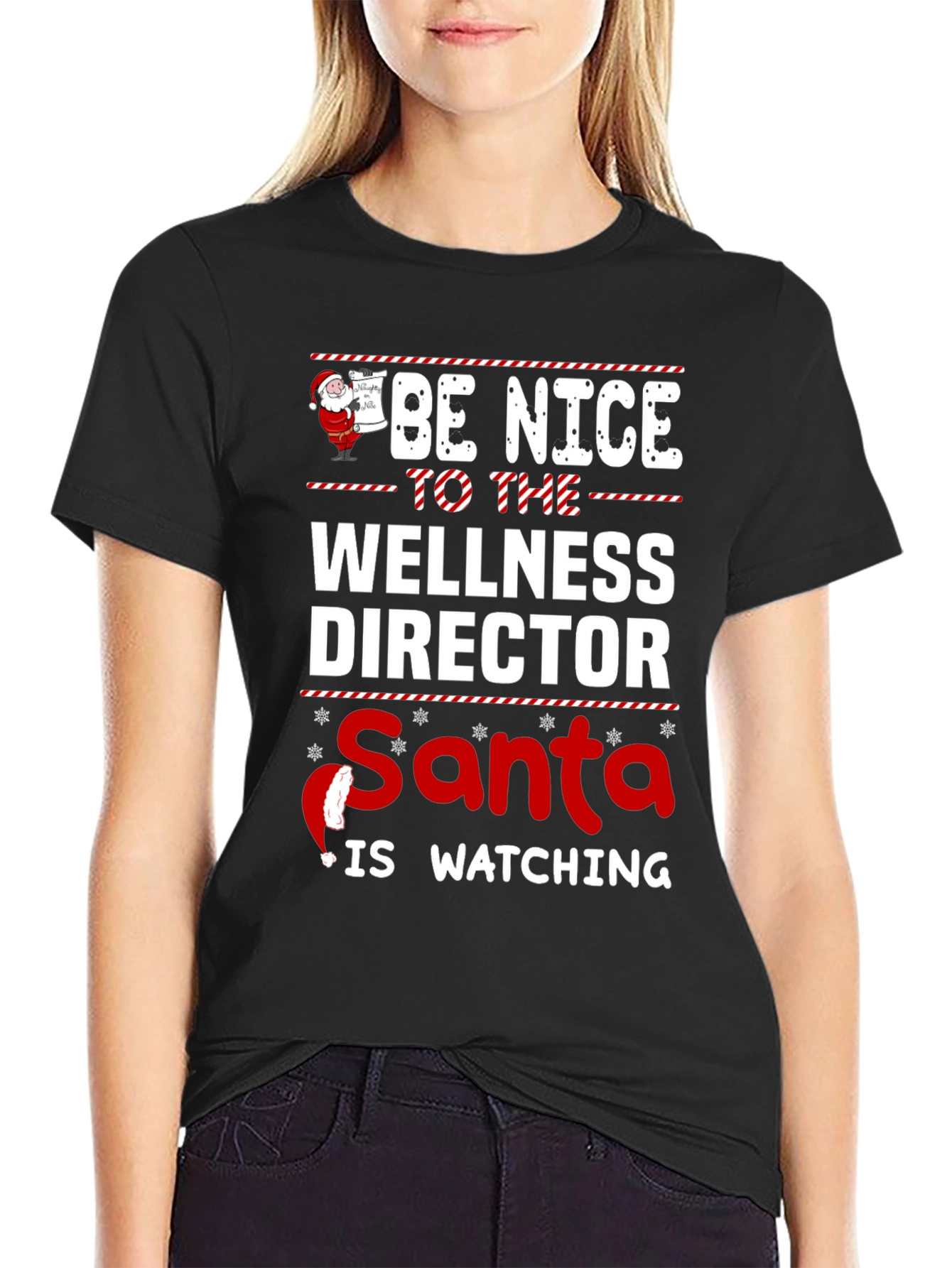 Wellness Director Santa Watching Graphic T-Shirt