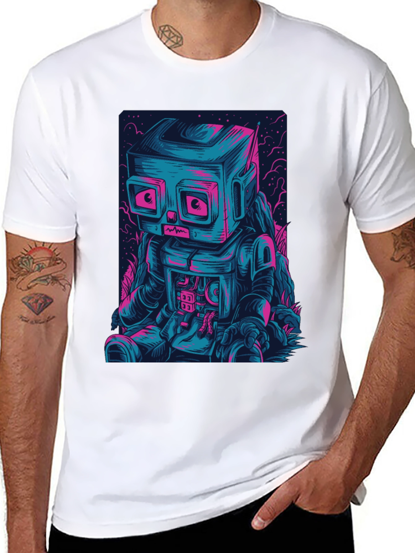 Robot Graphic Print Crew Neck T-Shirt