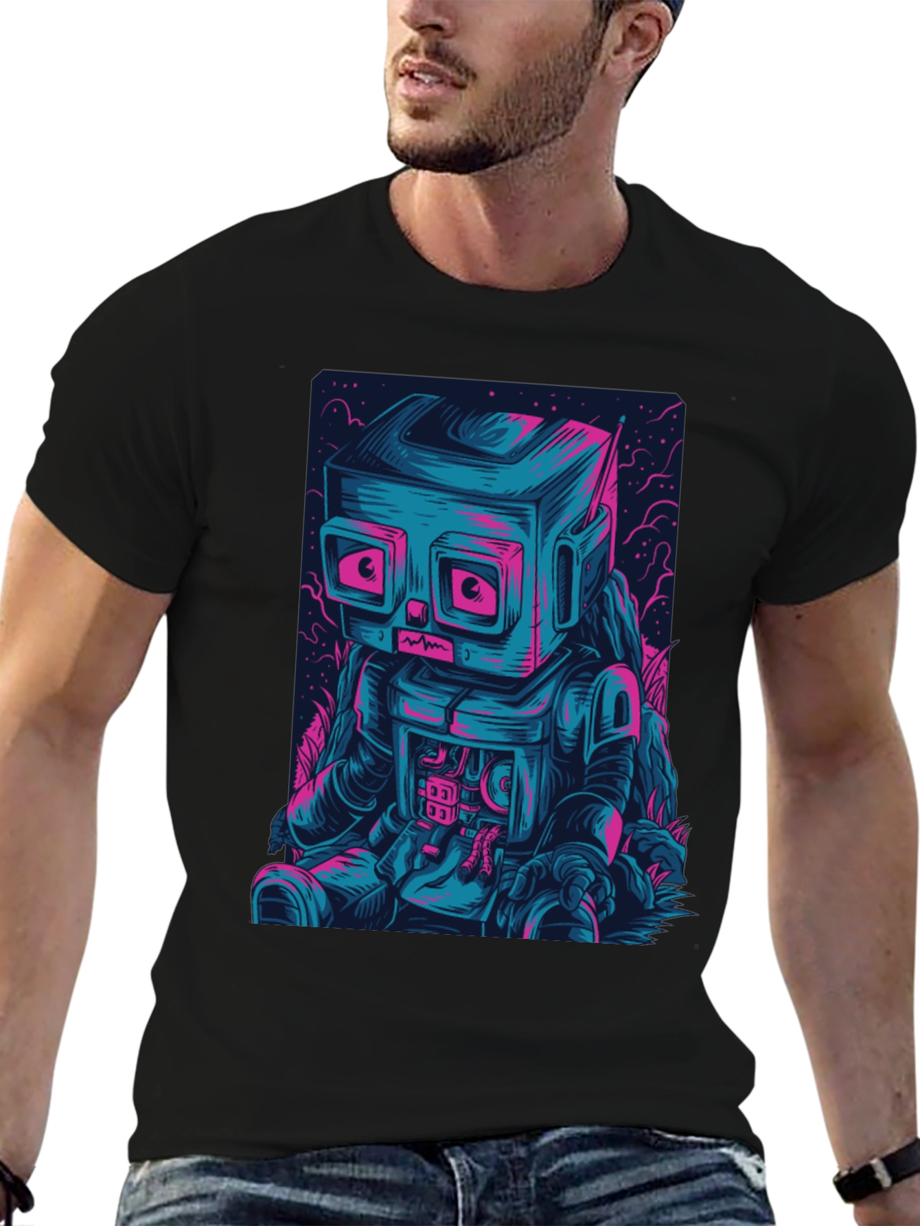 Robot Graphic Print Crew Neck T-Shirt