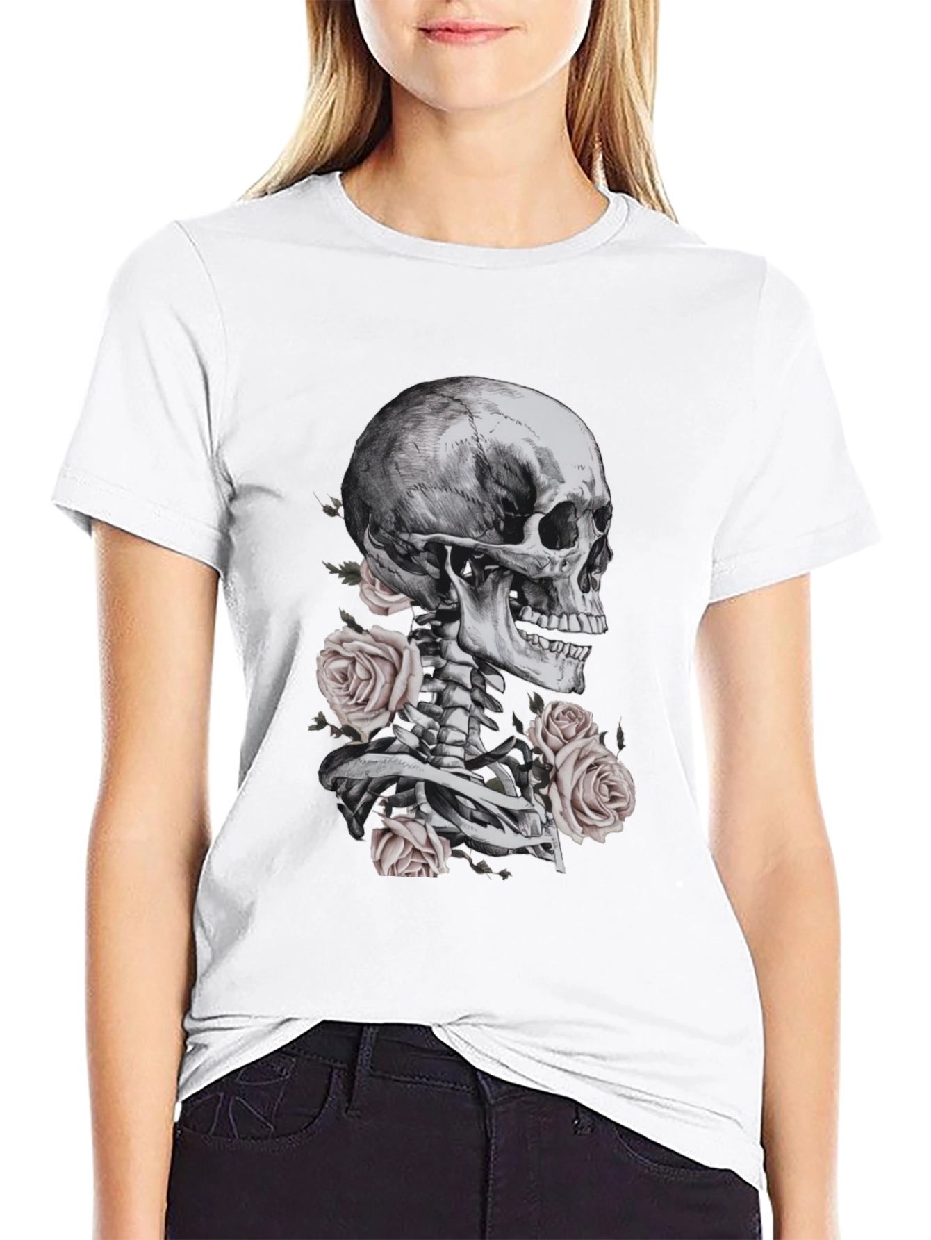 Skull and Roses Graphic T-Shirt