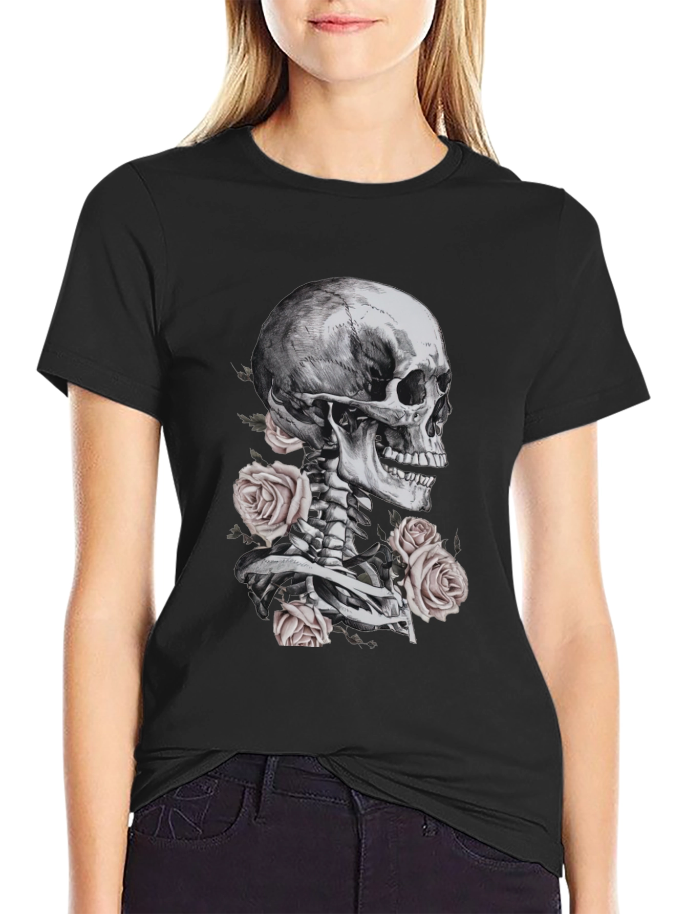 Skull and Roses Graphic T-Shirt