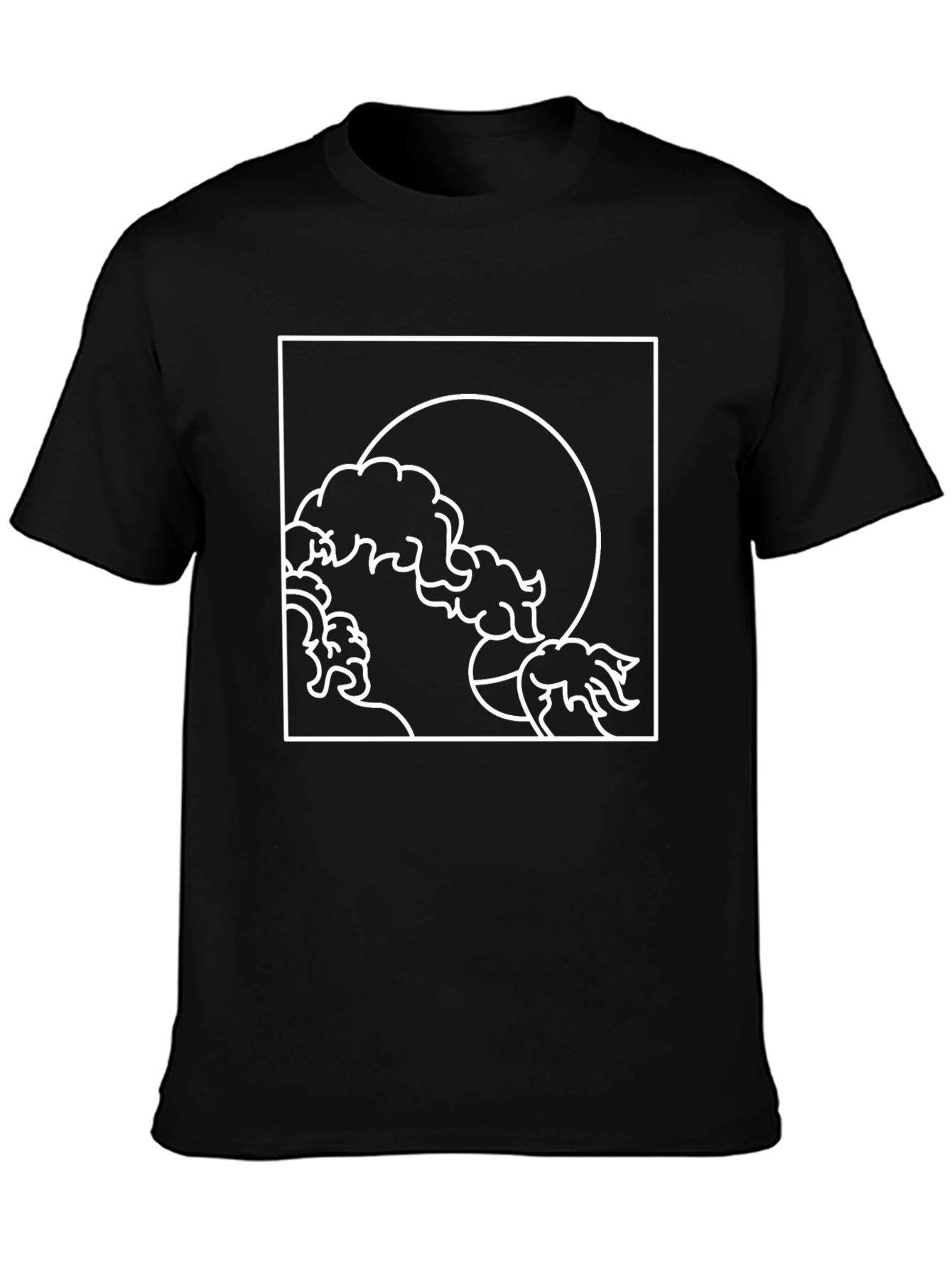 Minimalist Wave and Moon Graphic Tee