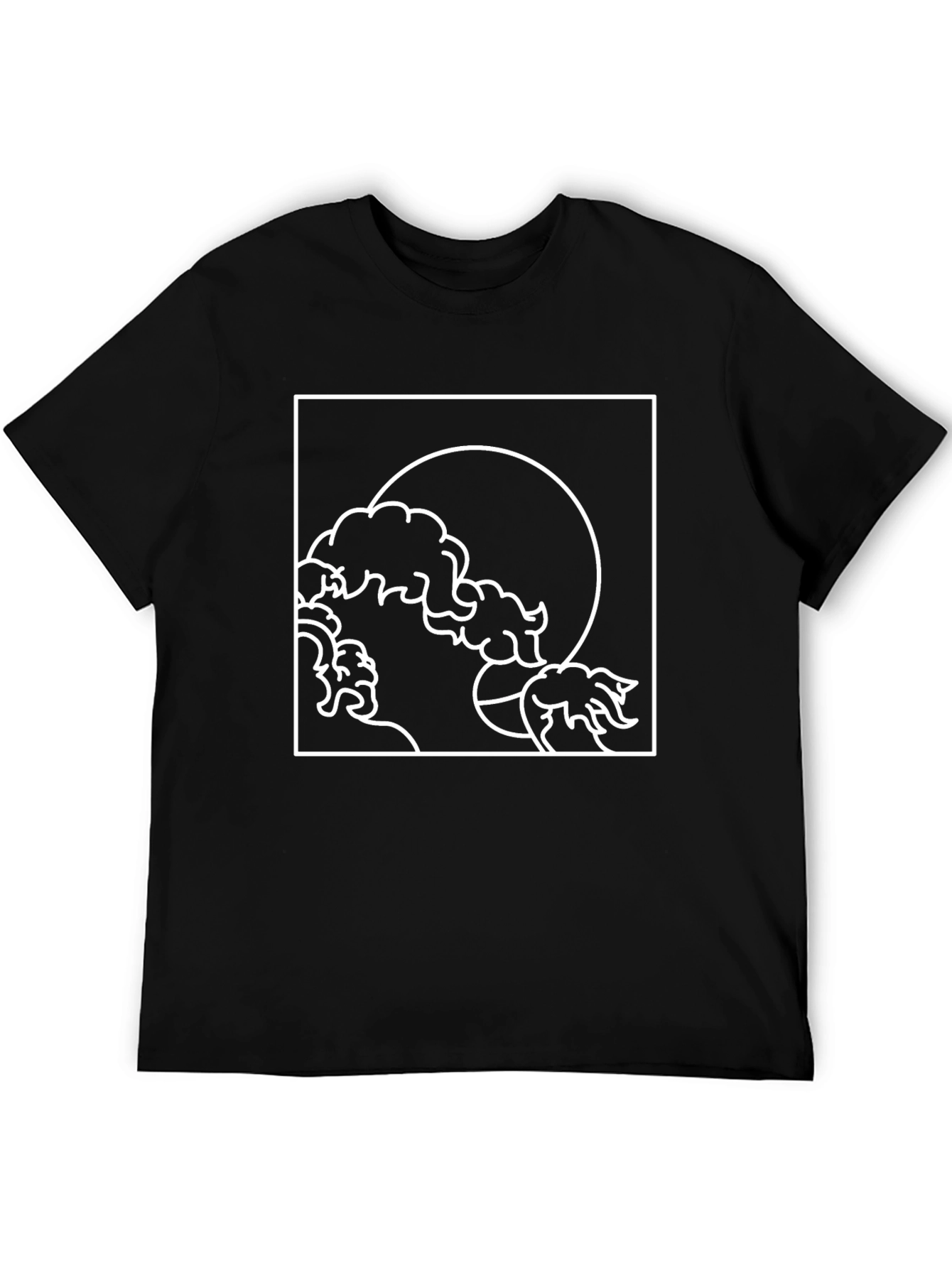 Minimalist Wave and Moon Graphic Tee