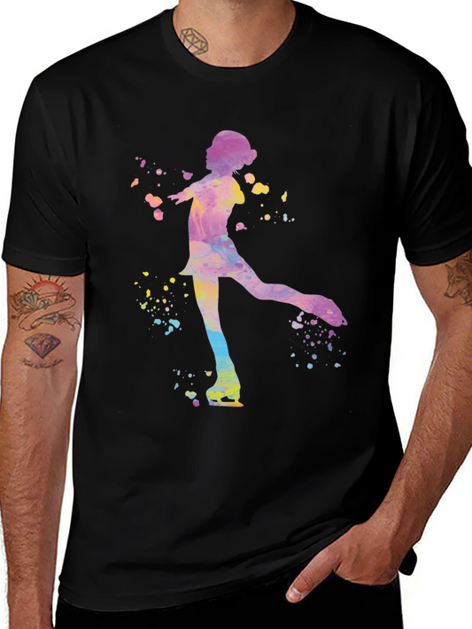 Watercolor Ice Skater Graphic Tee - Black Unisex T-Shirt