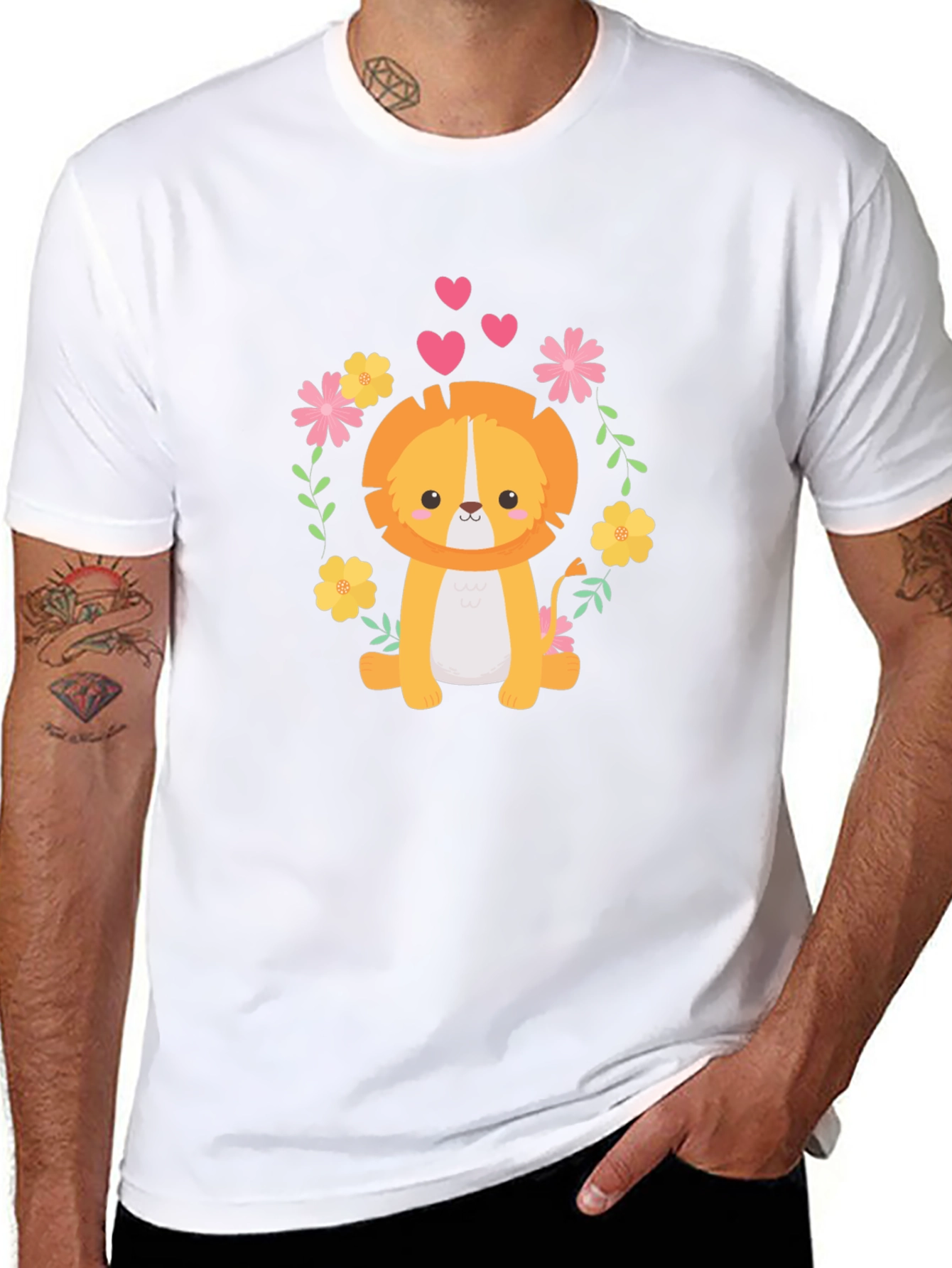 Cute Lion Graphic Tee - Black Cotton Blend T-Shirt