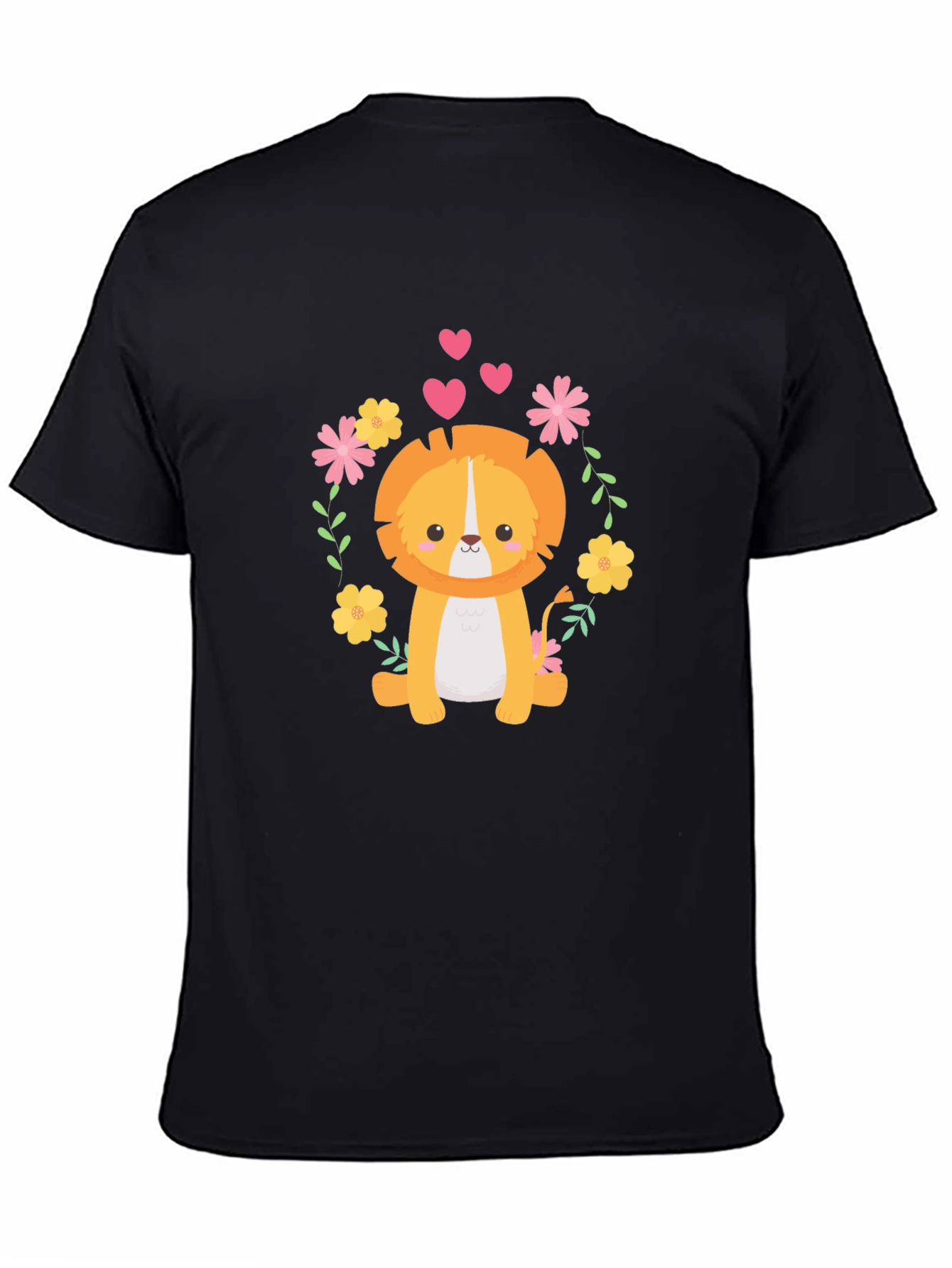 Cute Lion Graphic Tee - Black Cotton Blend T-Shirt