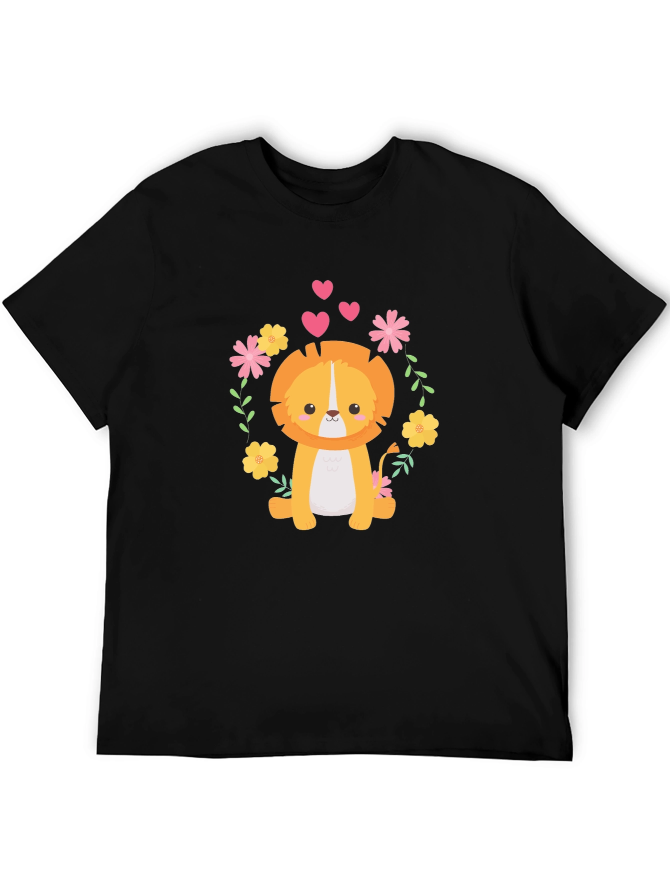 Cute Lion Graphic Tee - Black Cotton Blend T-Shirt