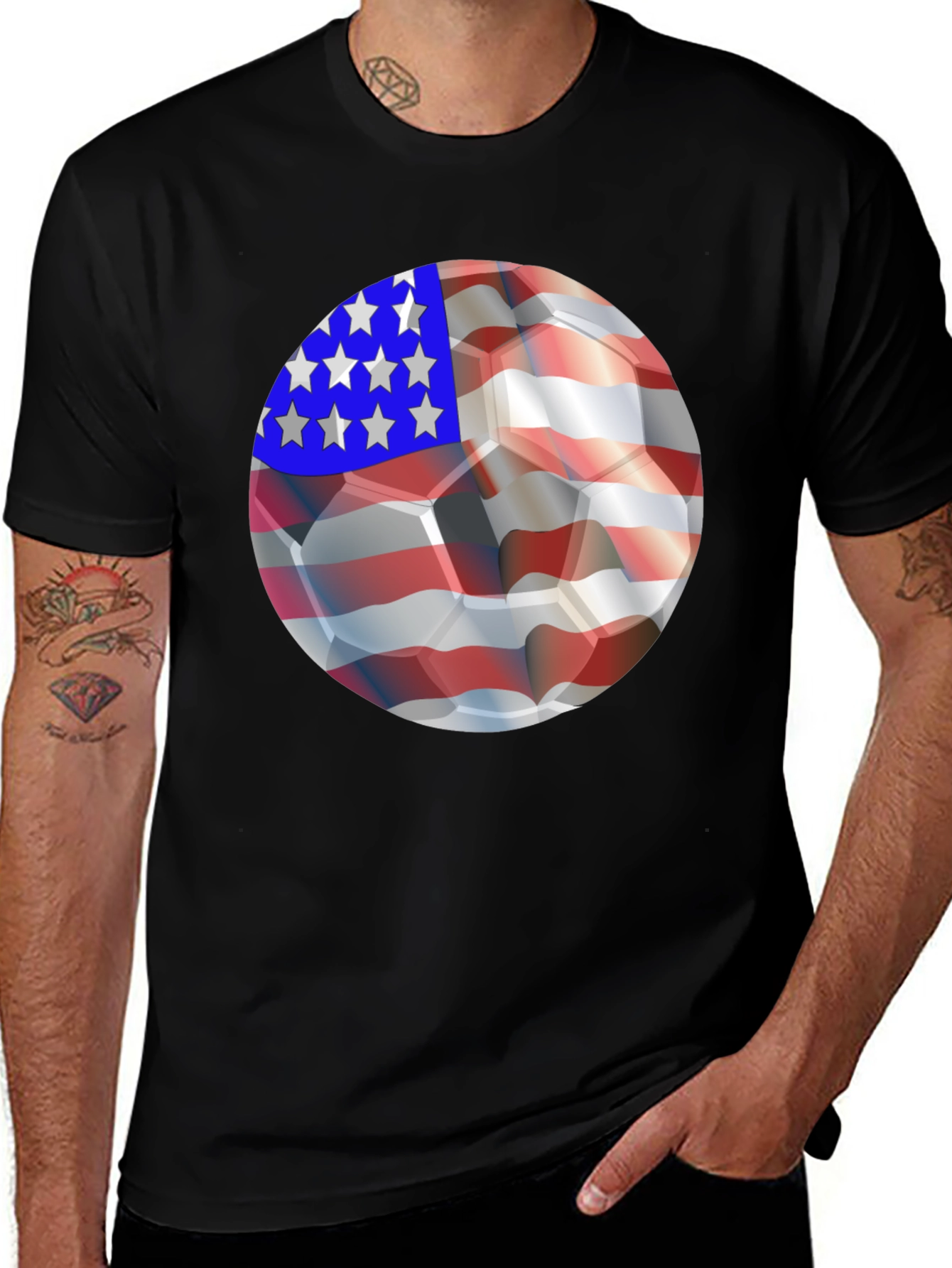 USA Flag Soccer Ball Graphic Tee - Patriotic Shirt