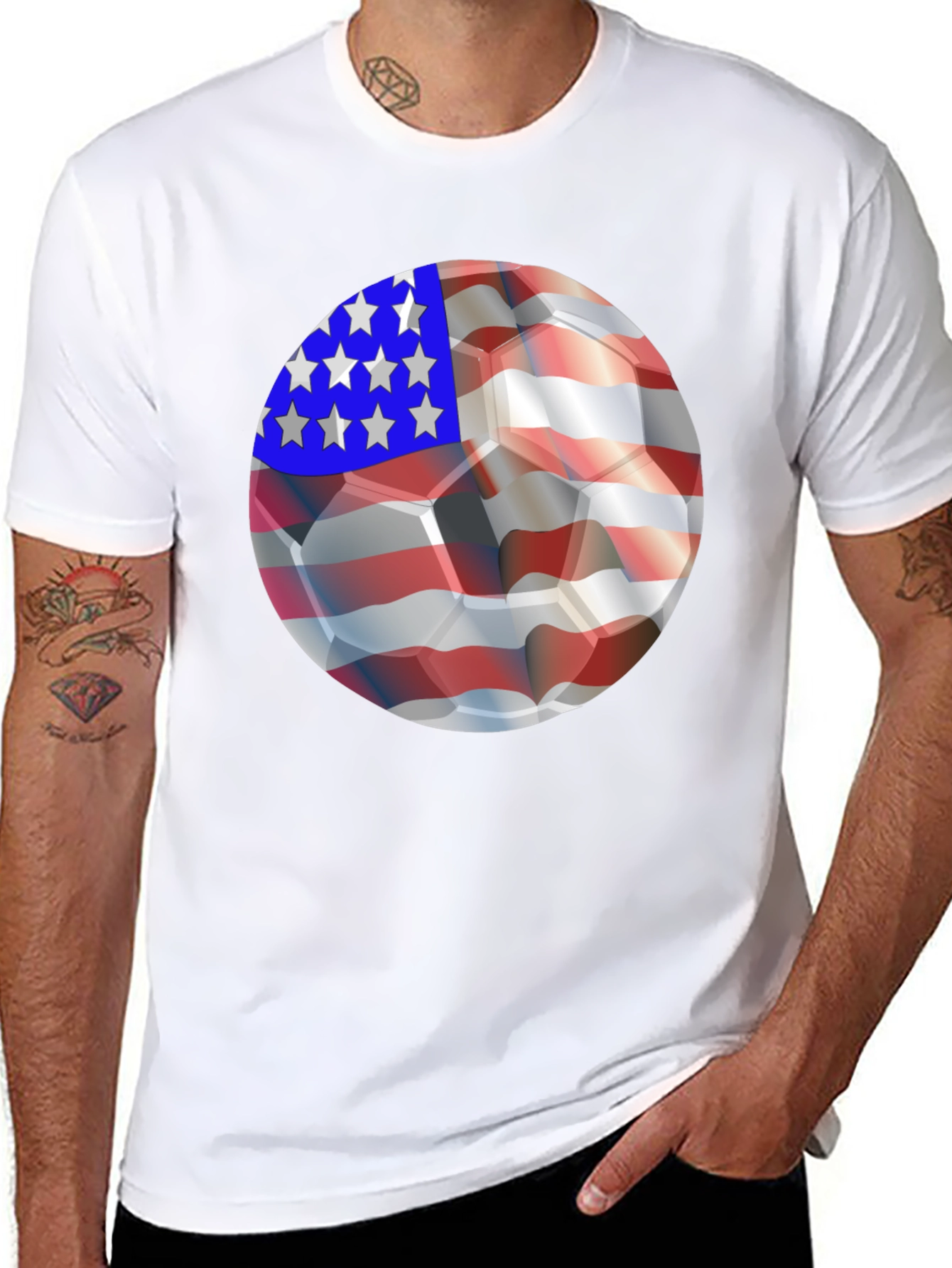 USA Flag Soccer Ball Graphic Tee - Patriotic Shirt
