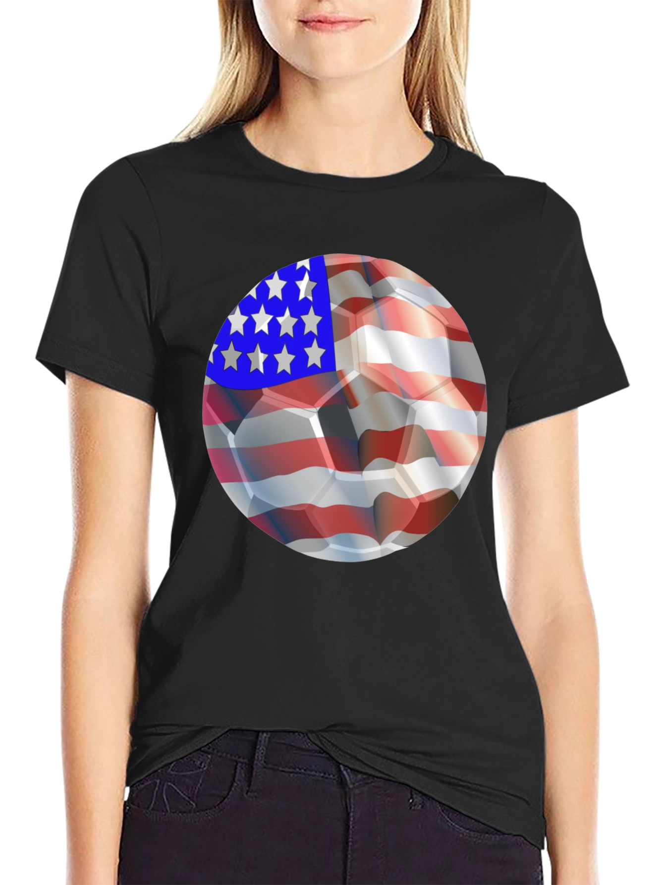 USA Flag Soccer Ball Graphic Tee - Patriotic Shirt