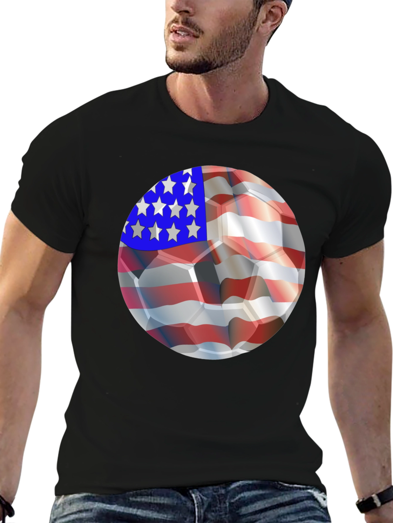 USA Flag Soccer Ball Graphic Tee - Patriotic Shirt