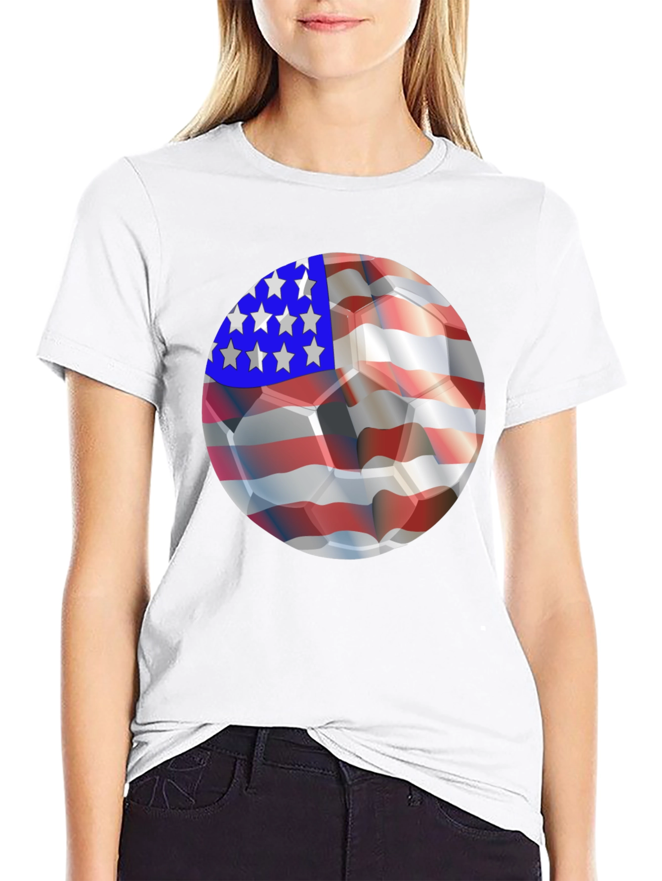 USA Flag Soccer Ball Graphic Tee - Patriotic Shirt