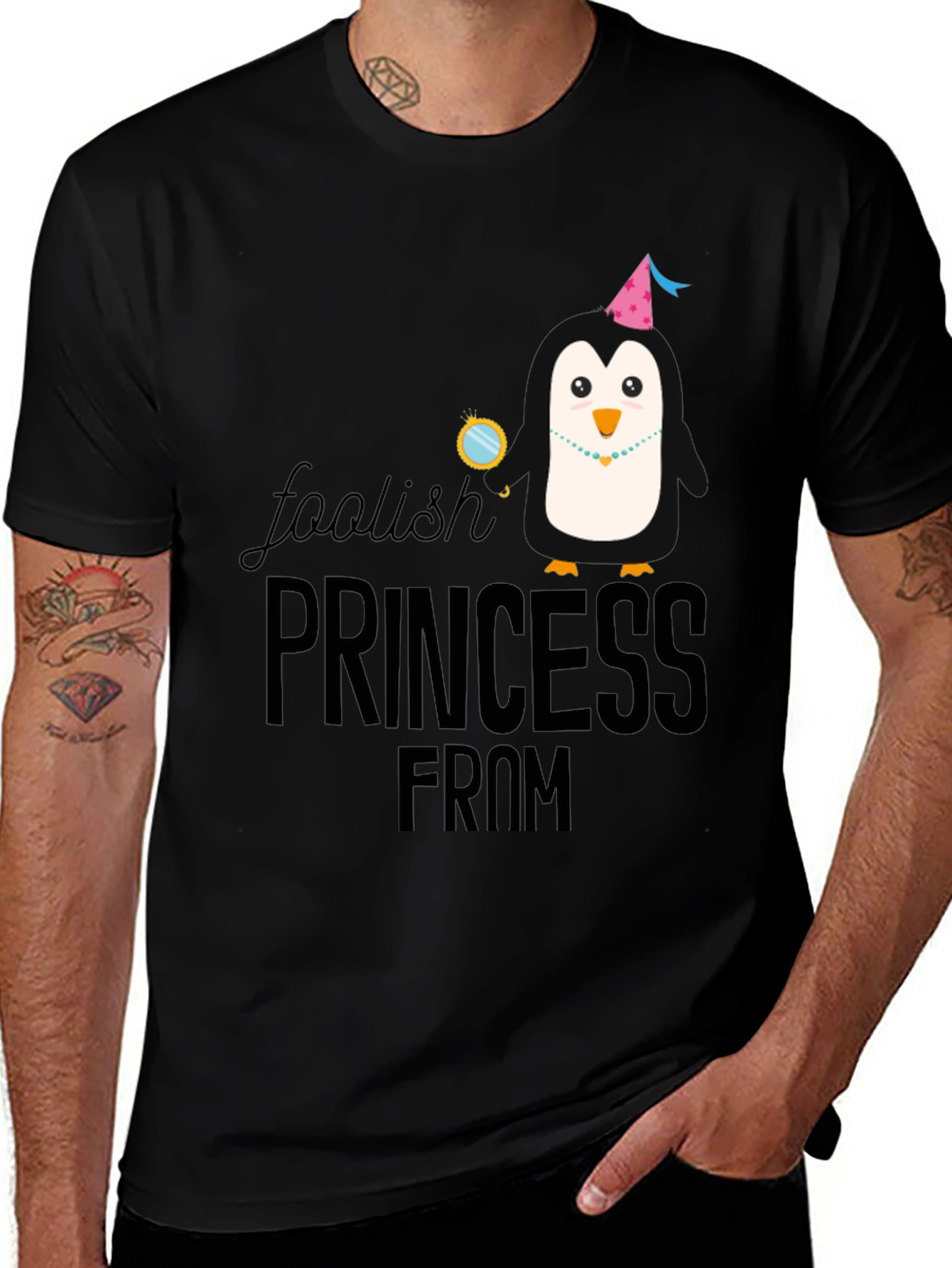 Foolish Princess Penguin T-Shirt - Black Cotton