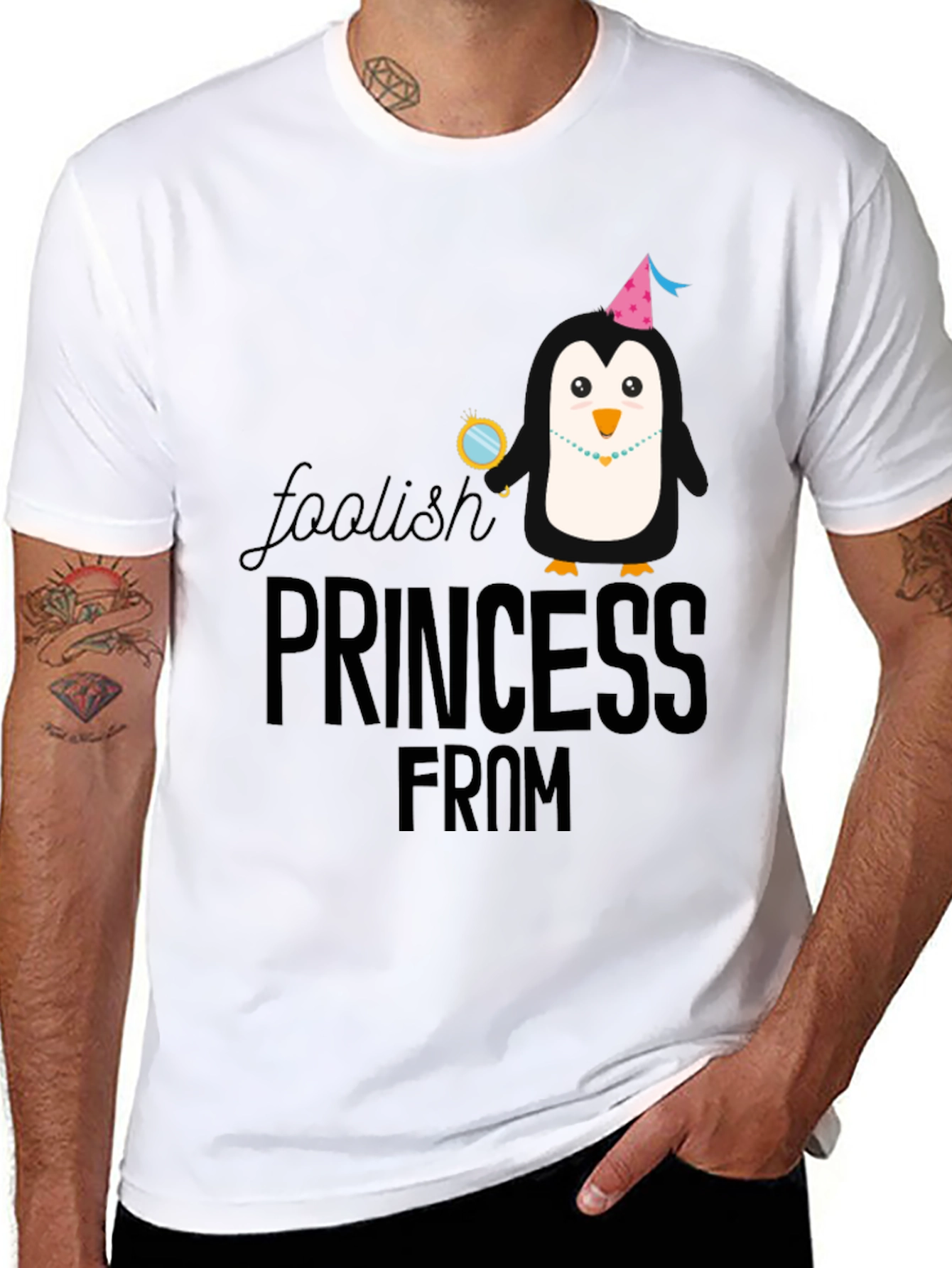 Foolish Princess Penguin T-Shirt - Black Cotton