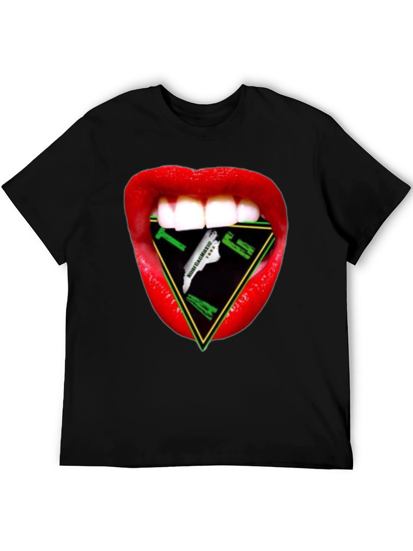 Red Lips Geometric Graphic T-Shirt - Edgy Trendy Casual Streetwear Tee