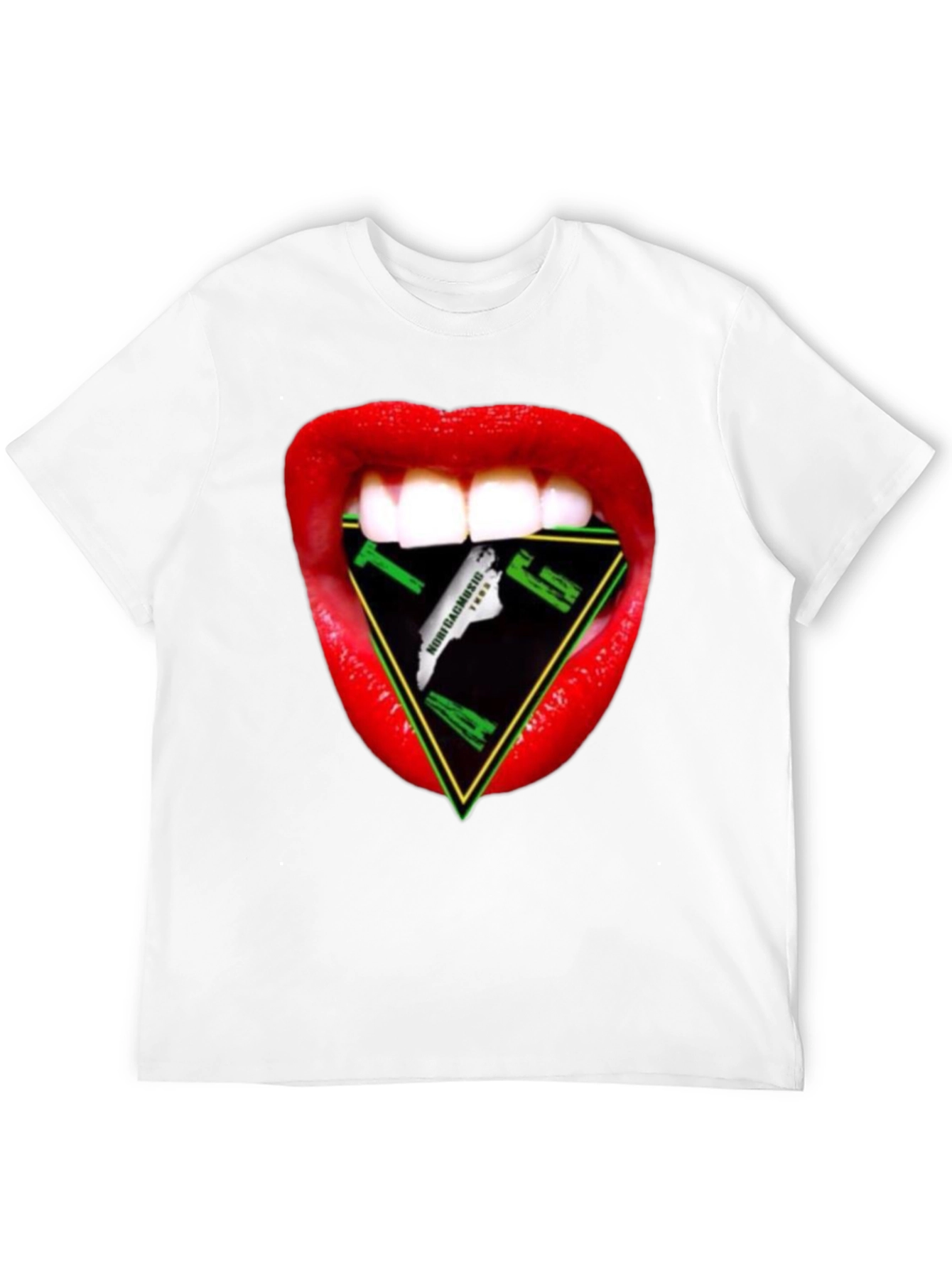 Bold Lips Triangle Graphic Black T-Shirt