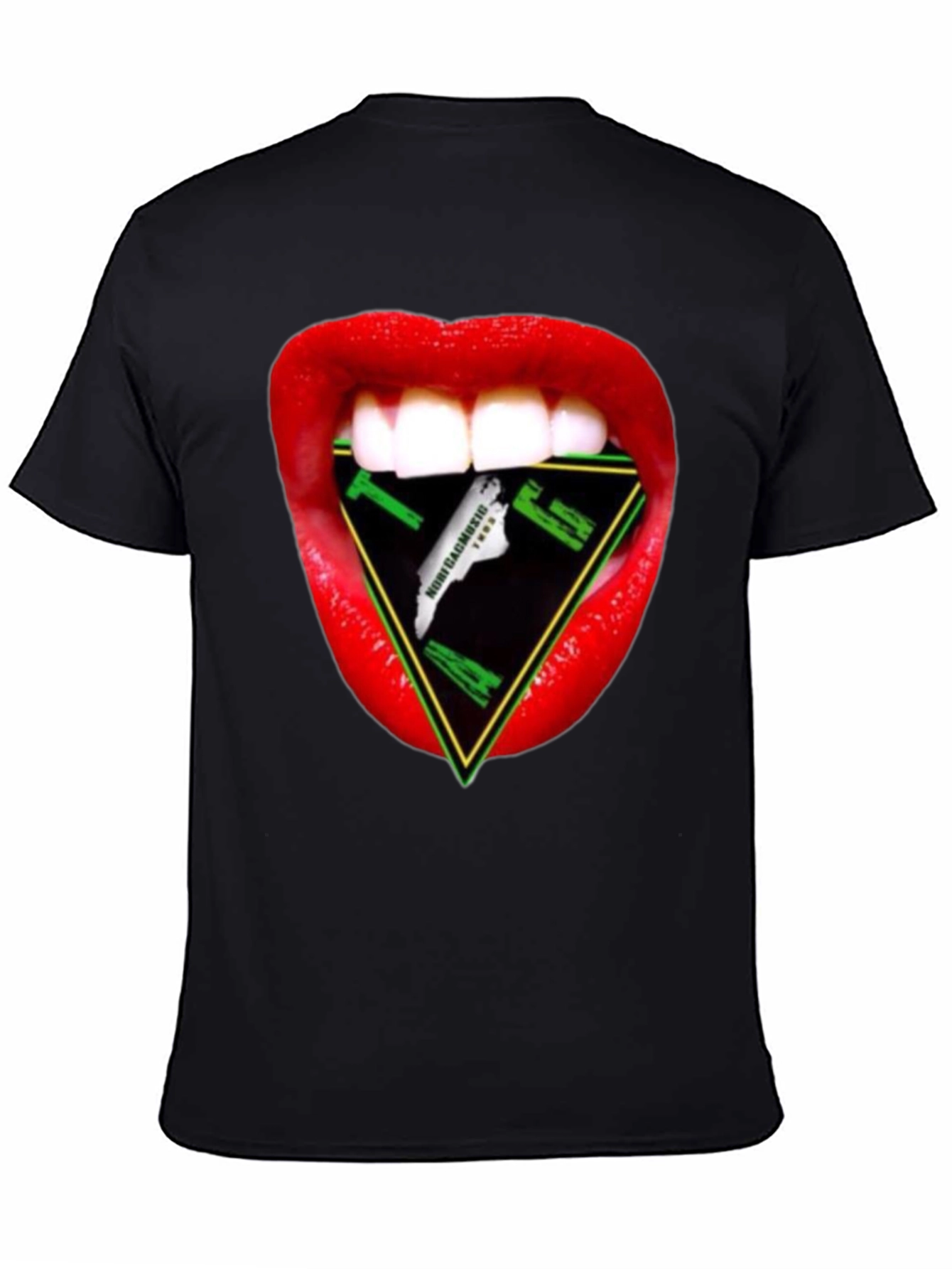 Bold Lips Triangle Graphic Black T-Shirt