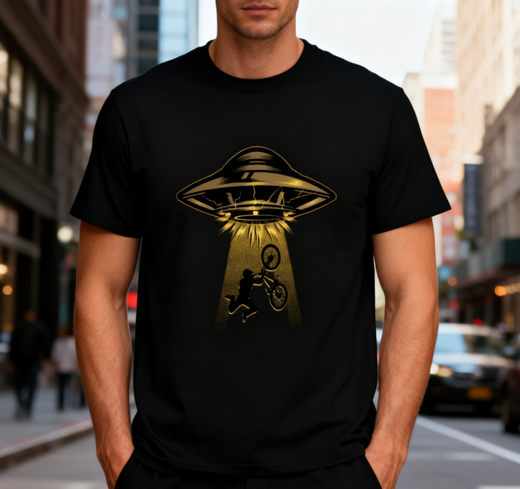 UFO Bicycle Graphic T-Shirt 100% Cotton Unisex Casual Short Sleeve Sci-Fi Funny Tee for Men & Women Daily Outdoor