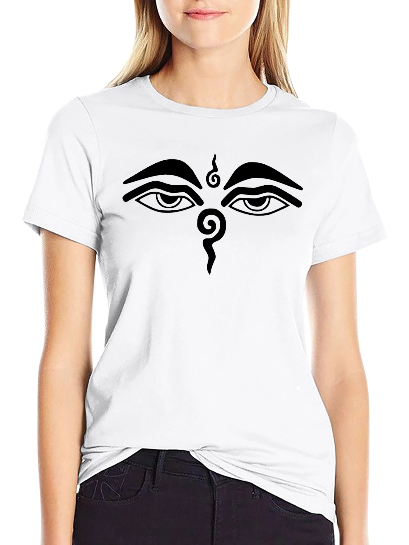 Buddha Eyes Graphic Tee - Black Crew Neck