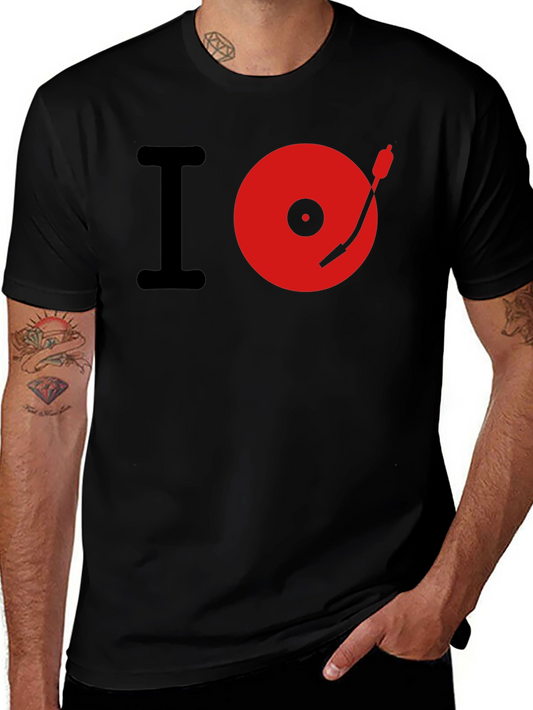 I Love Music Red Turntable Black T-Shirt