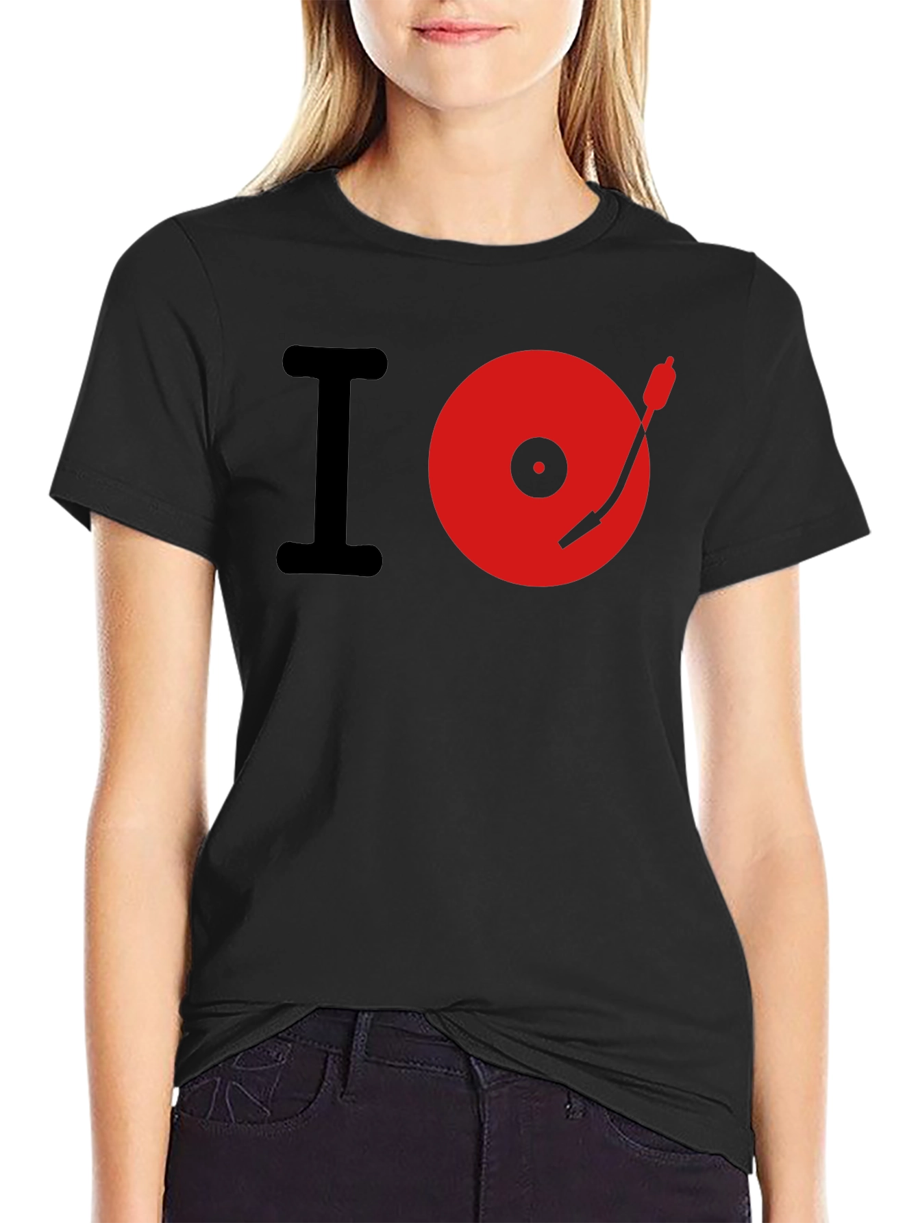 I Love Music Red Turntable Black T-Shirt