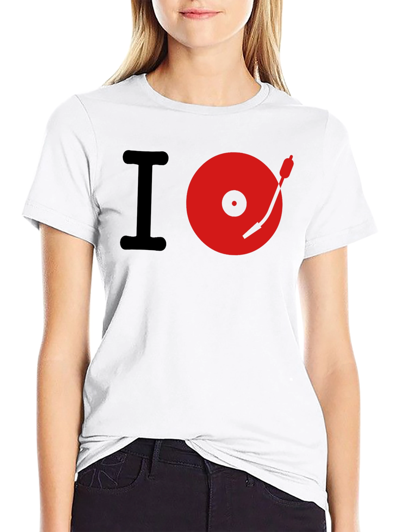 I Love Music Red Turntable Black T-Shirt