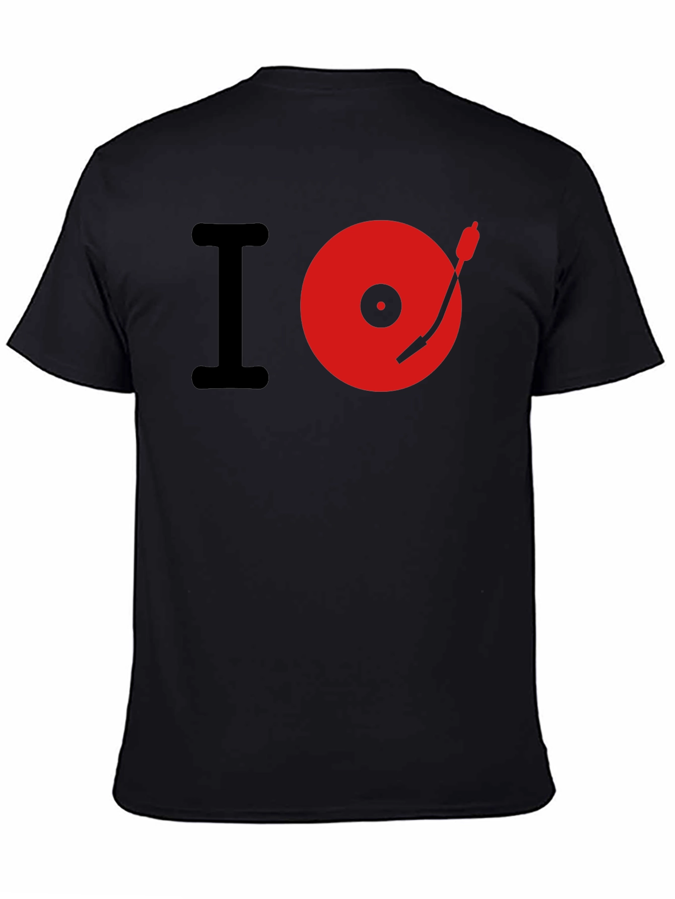 I Love Music Red Turntable Black T-Shirt