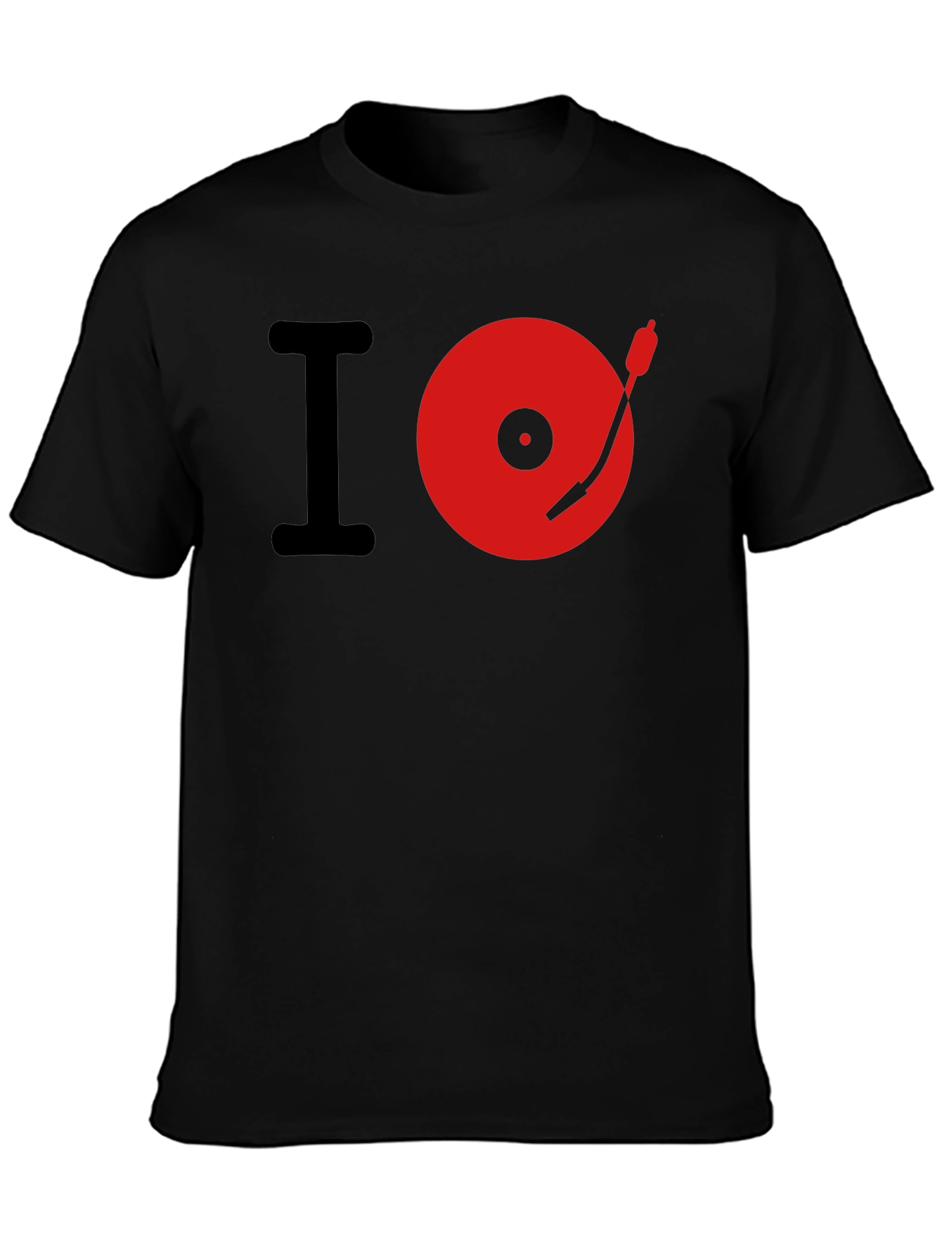 I Love Music Red Turntable Black T-Shirt