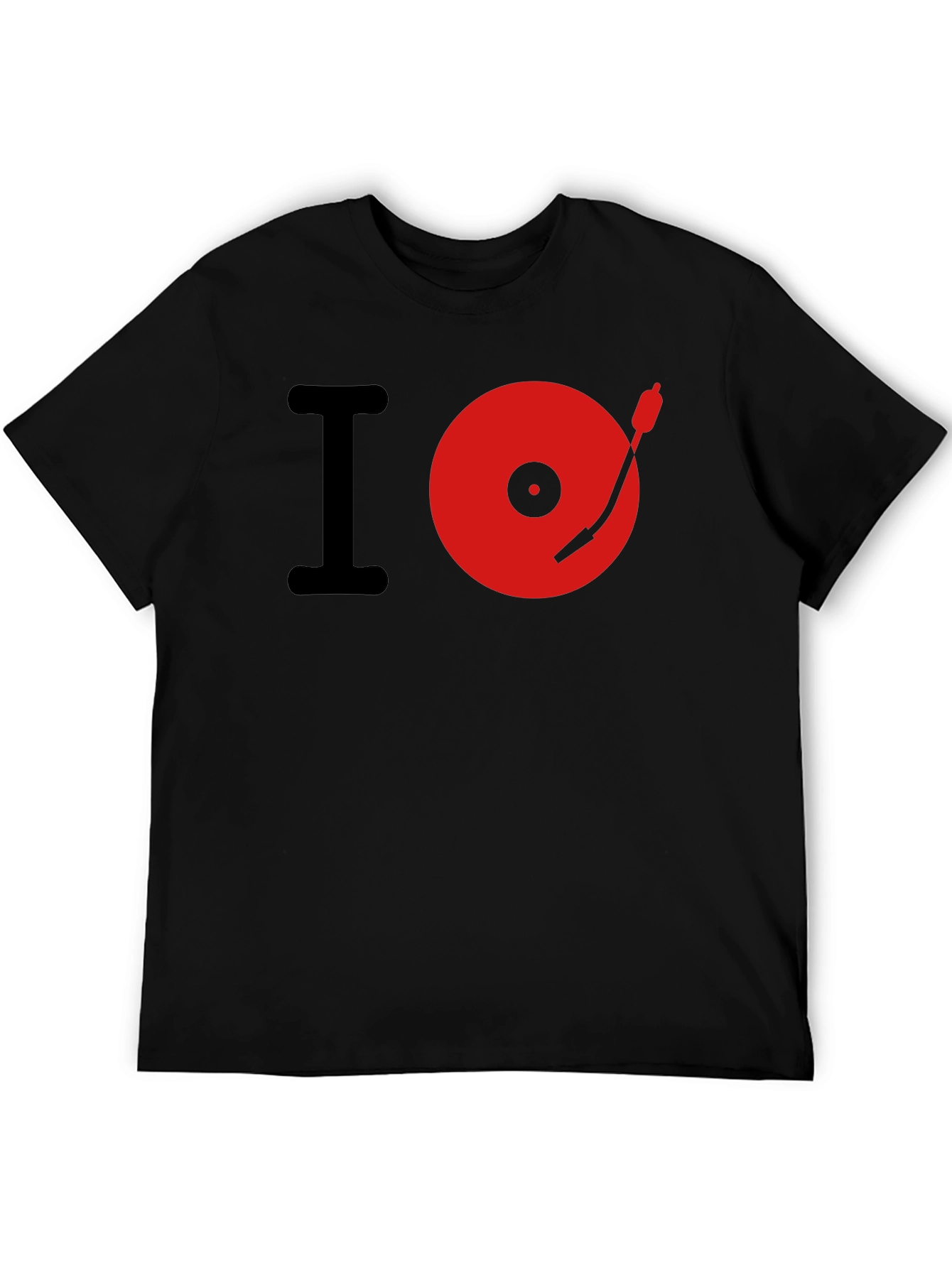 I Love Music Red Turntable Black T-Shirt