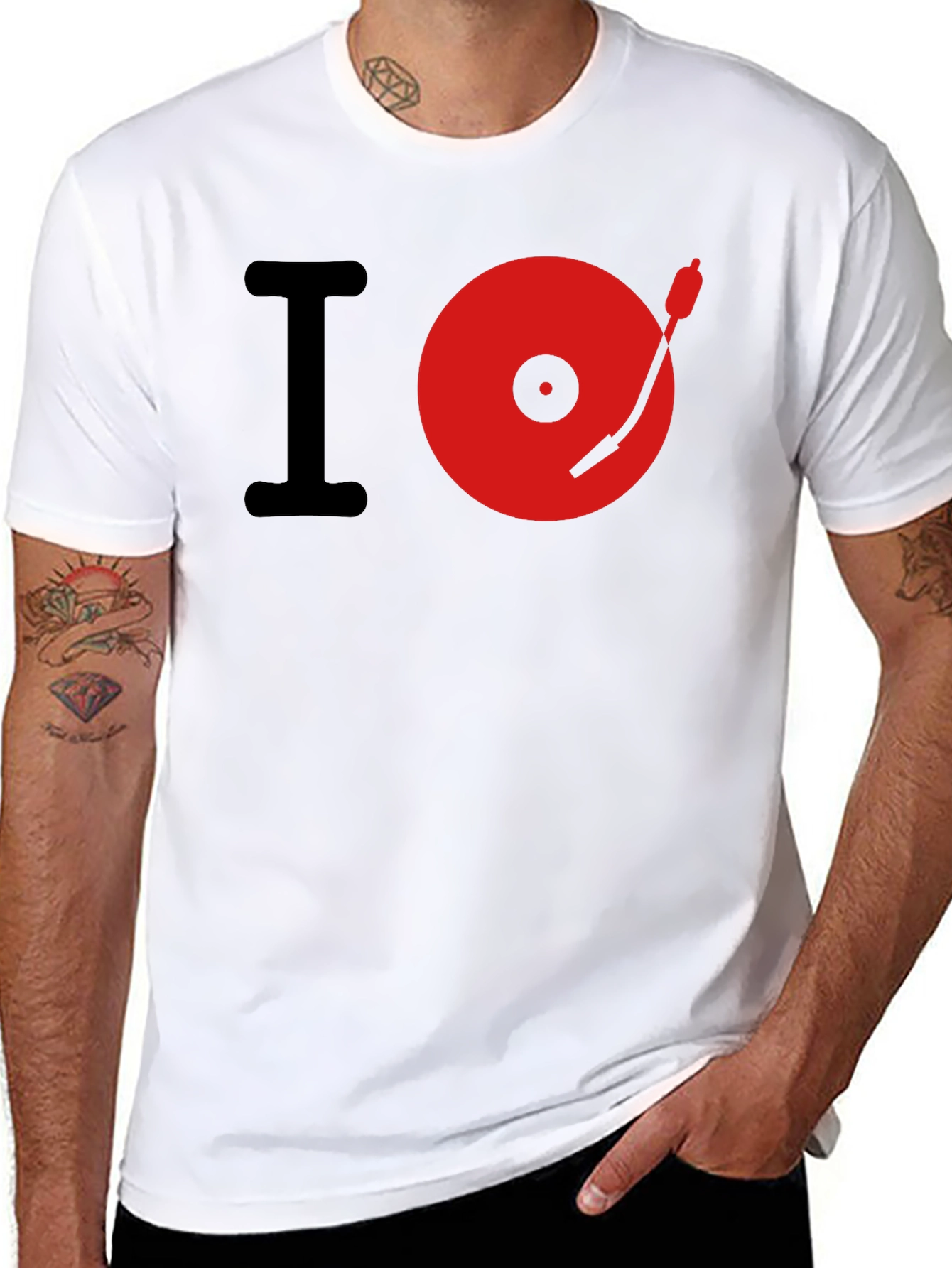 I Love Music Red Turntable Black T-Shirt