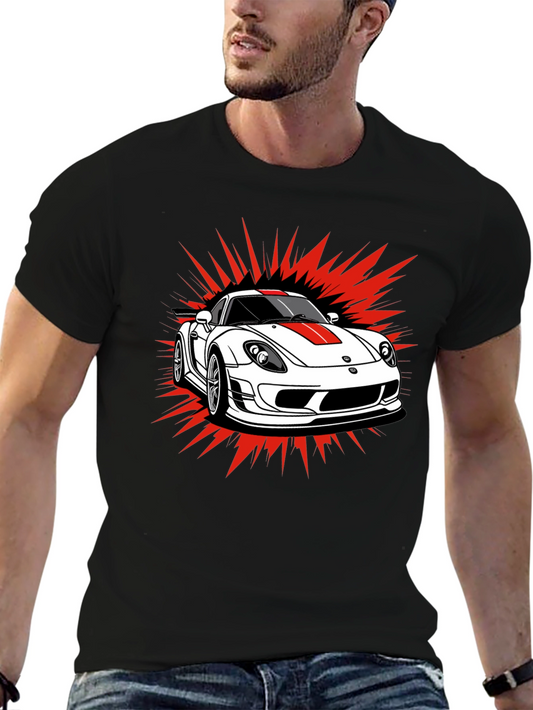 Sports Car Graphic Tee - Black Cotton T-Shirt