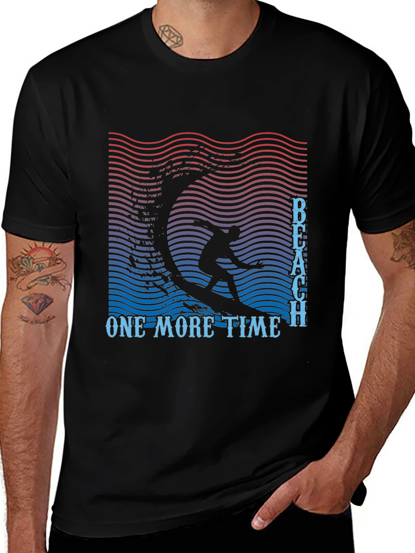 Beach One More Time Surfing Black T-Shirt