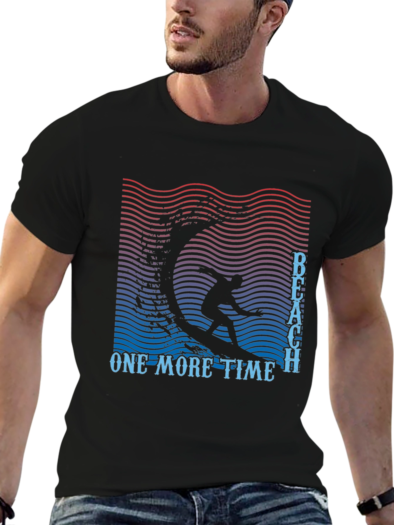 Beach One More Time Surfing Black T-Shirt