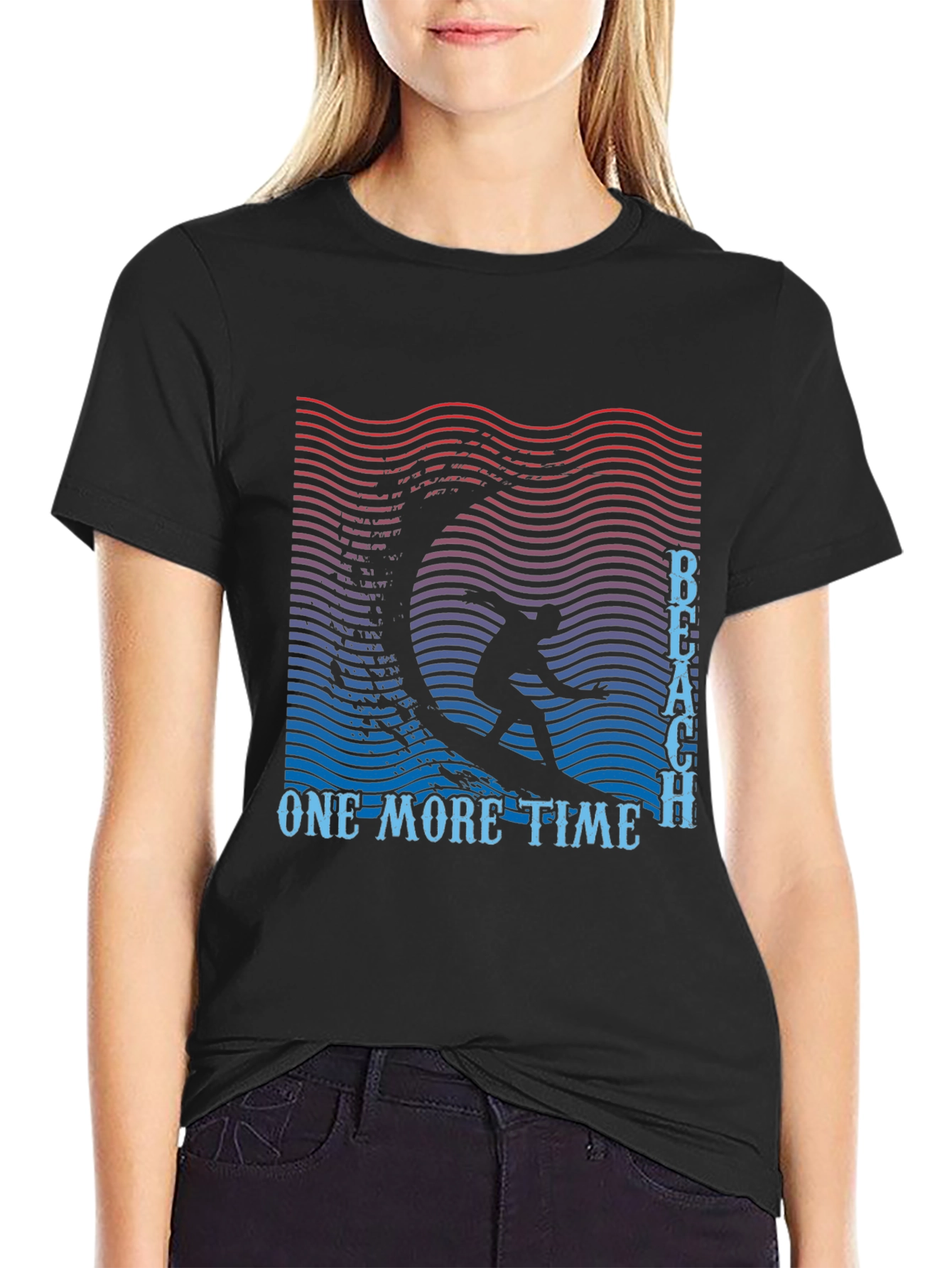Beach One More Time Surfing Black T-Shirt