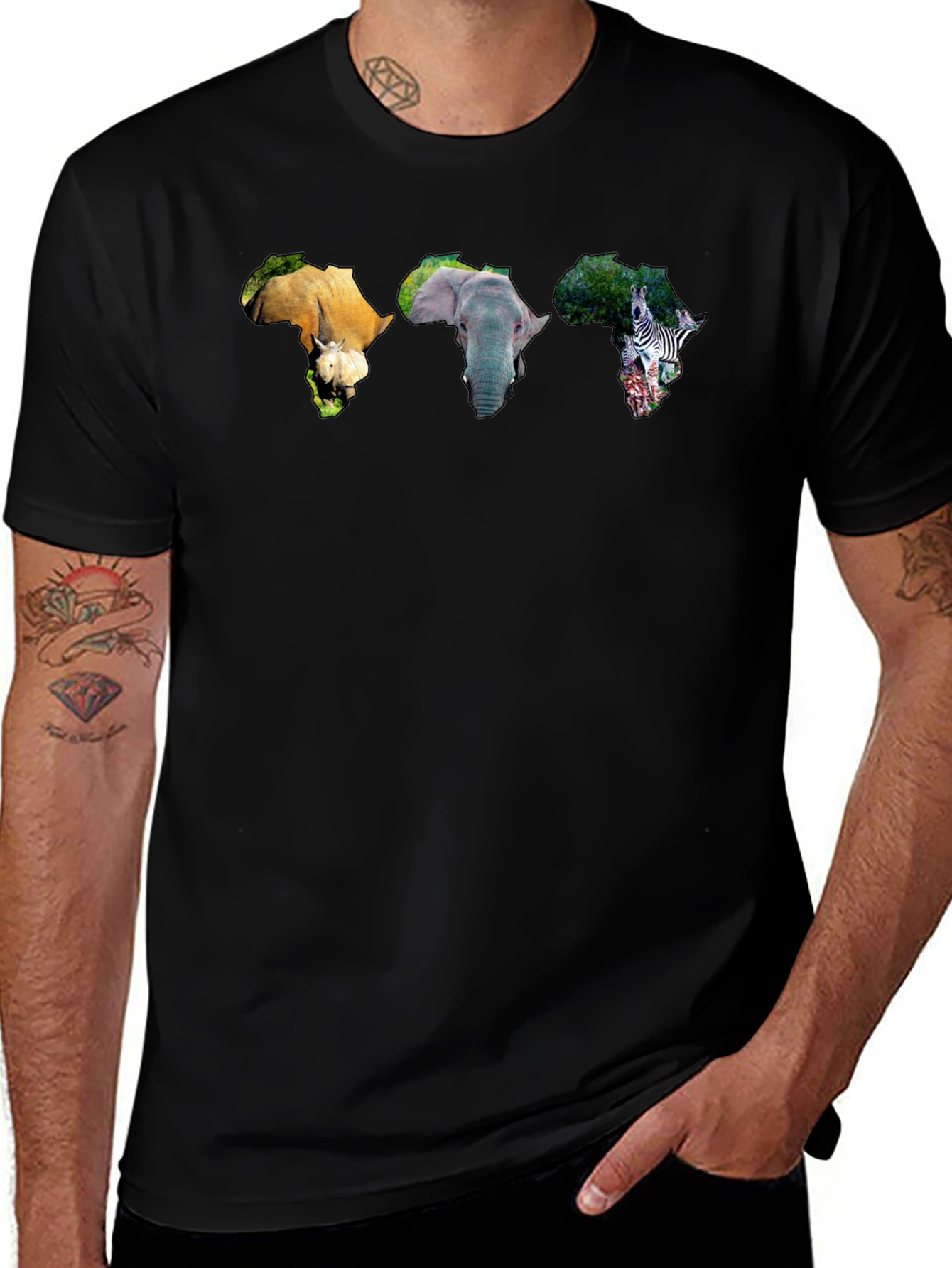 Africa Animals Graphic Print Black T-Shirt
