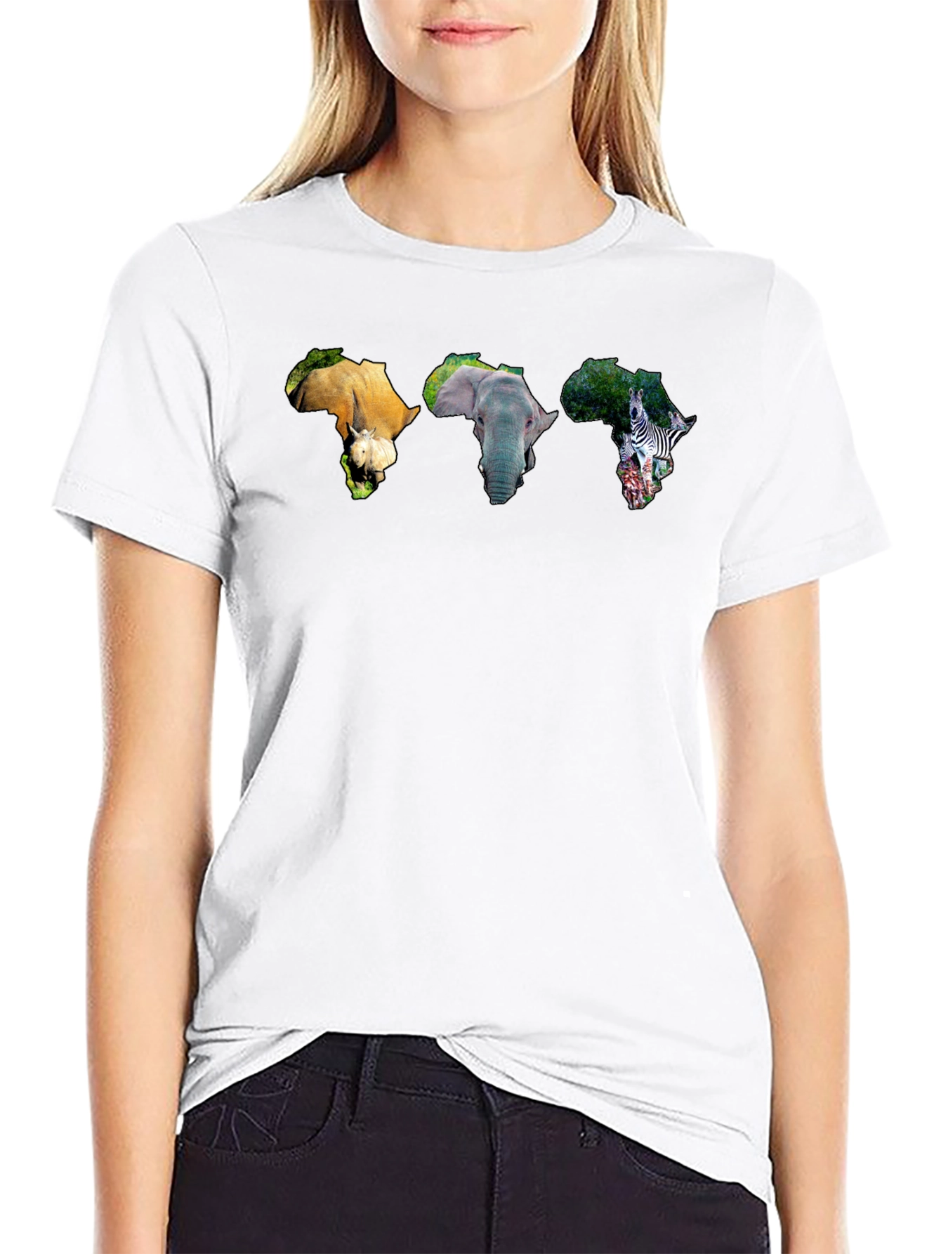 Africa Animals Graphic Print Black T-Shirt