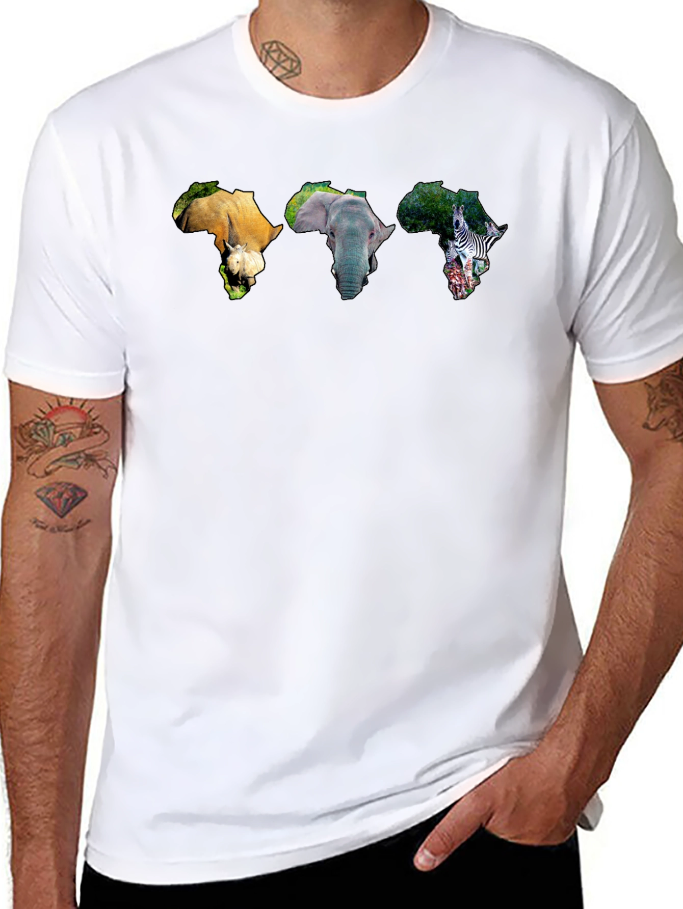 Africa Animals Graphic Print Black T-Shirt