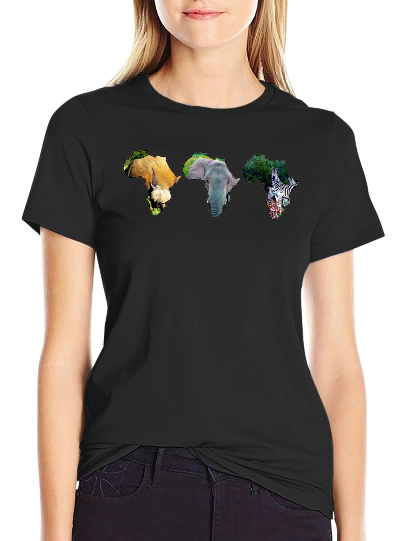 Africa Animals Graphic Print Black T-Shirt