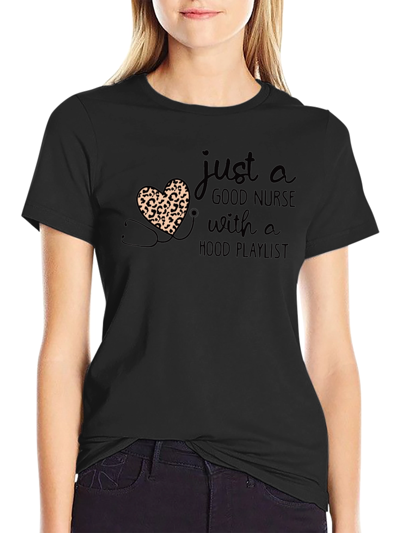 Nurse Leopard Heart Graphic T-Shirt