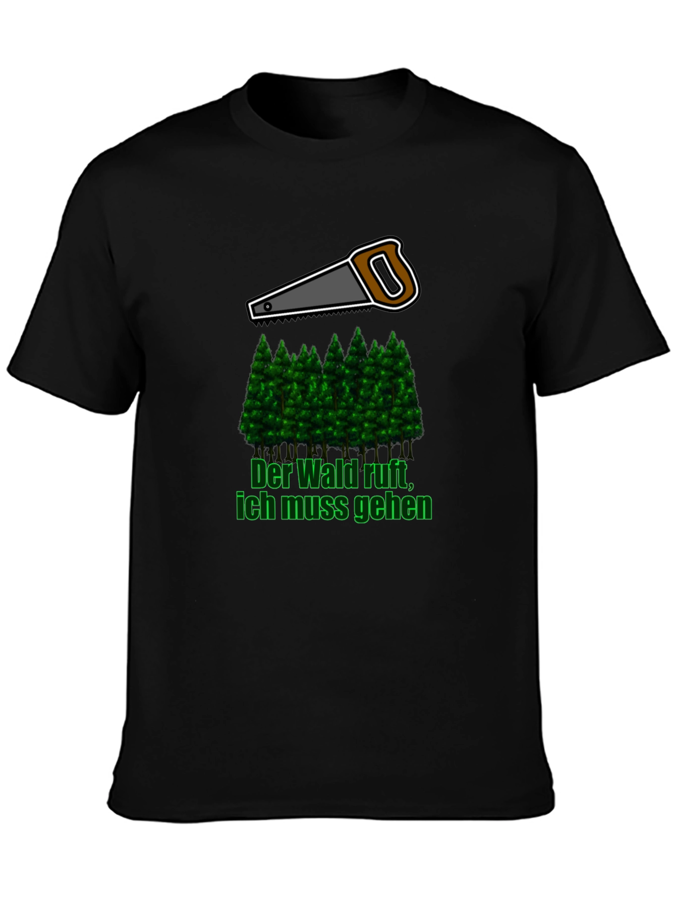 Lumberjack Saw & Forest Graphic Tee - Black