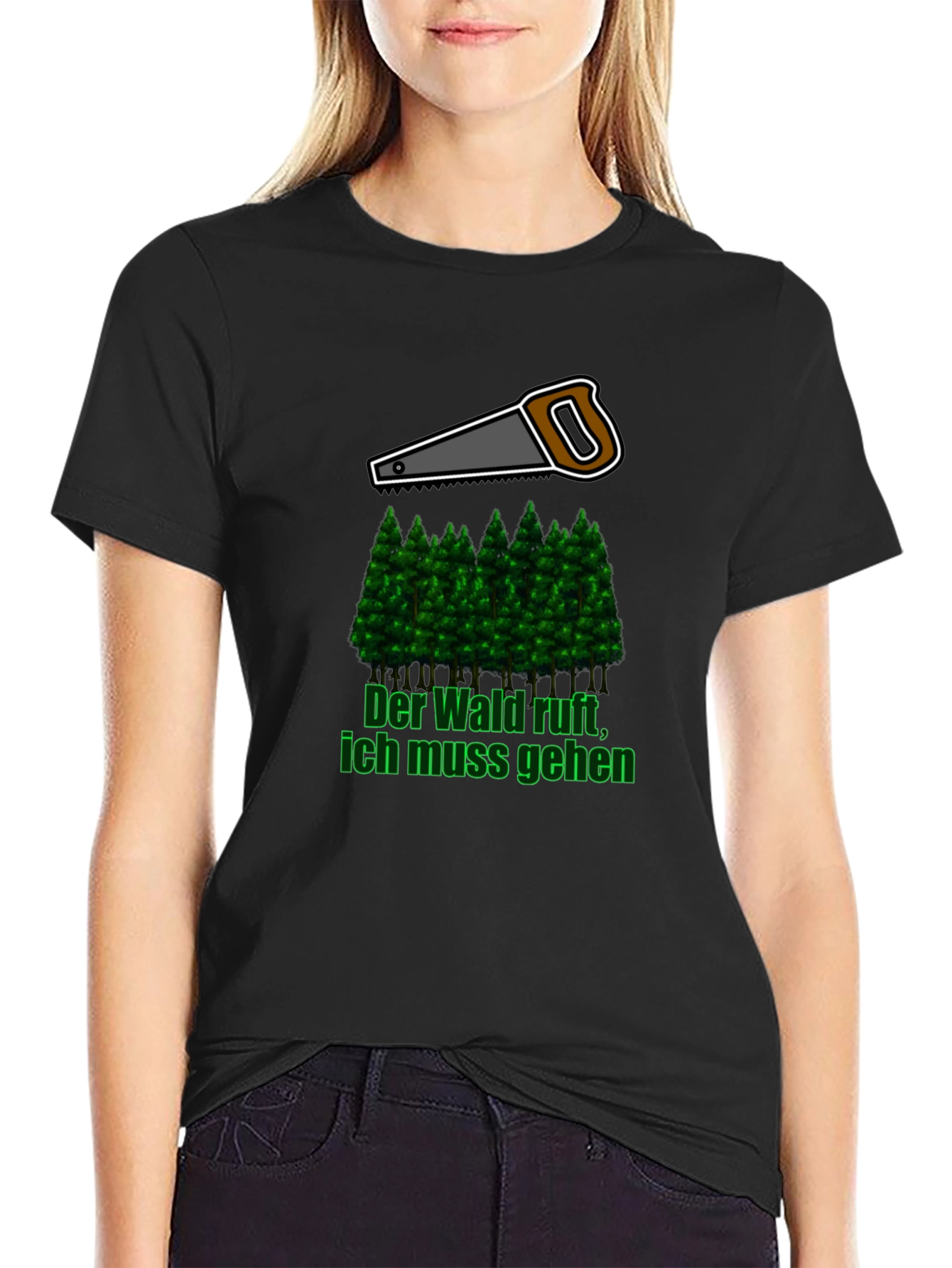 Lumberjack Saw & Forest Graphic Tee - Black