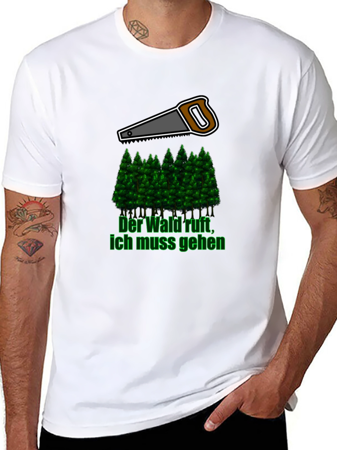 Lumberjack Saw & Forest Graphic Tee - Black