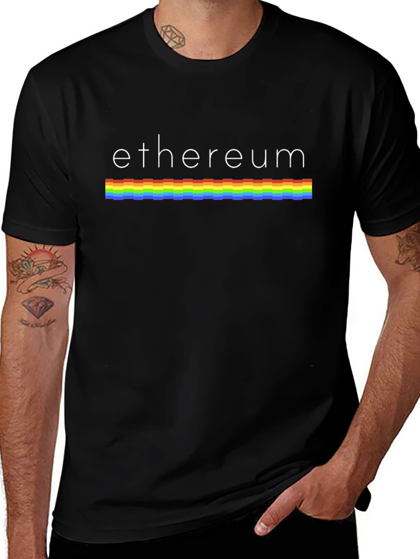 Ethereum Rainbow Stripe Graphic Tee - Black