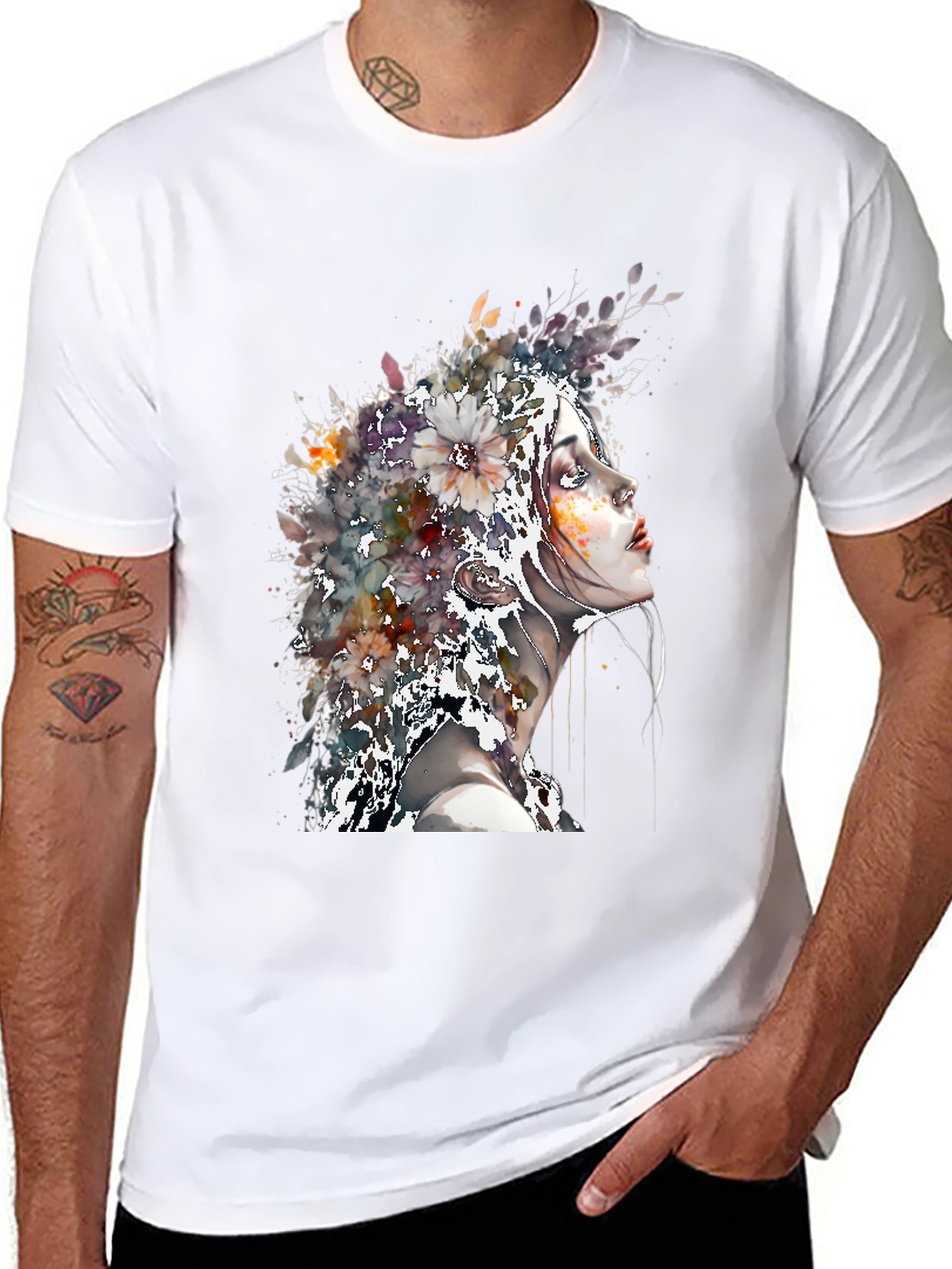 Floral Woman Art Tee - Black T-Shirt