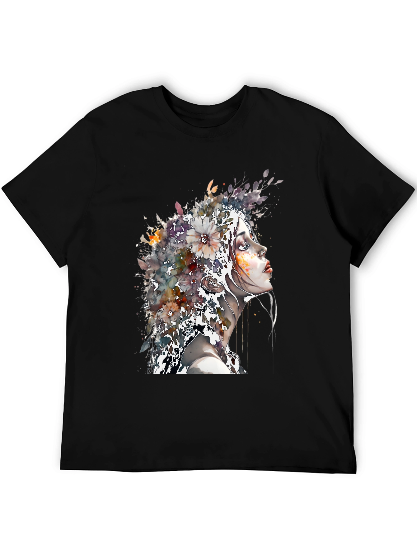 Floral Woman Art Tee - Black T-Shirt