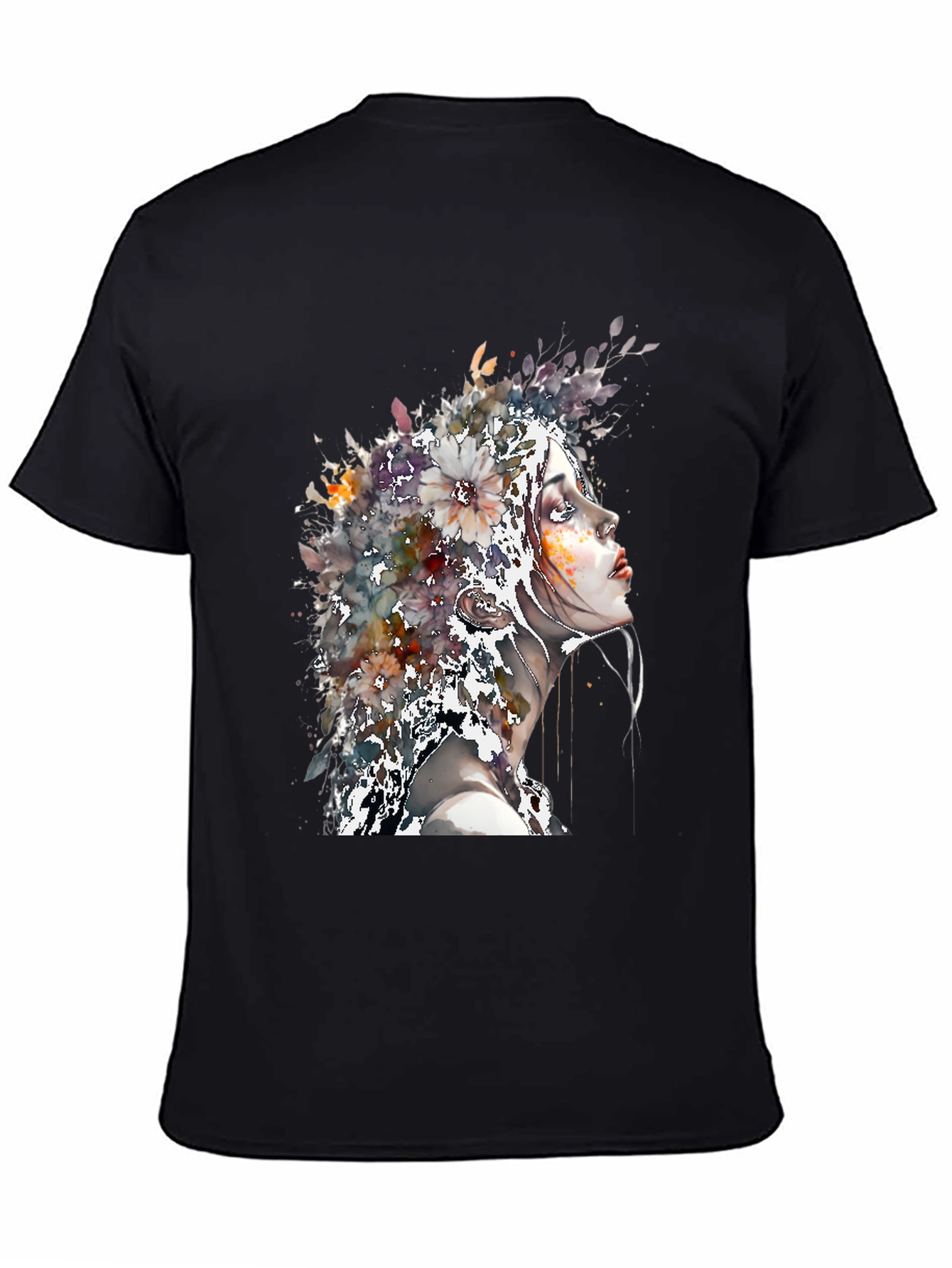 Floral Woman Art Tee - Black T-Shirt