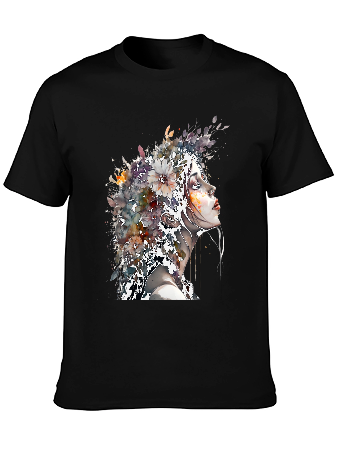 Floral Woman Art Tee - Black T-Shirt