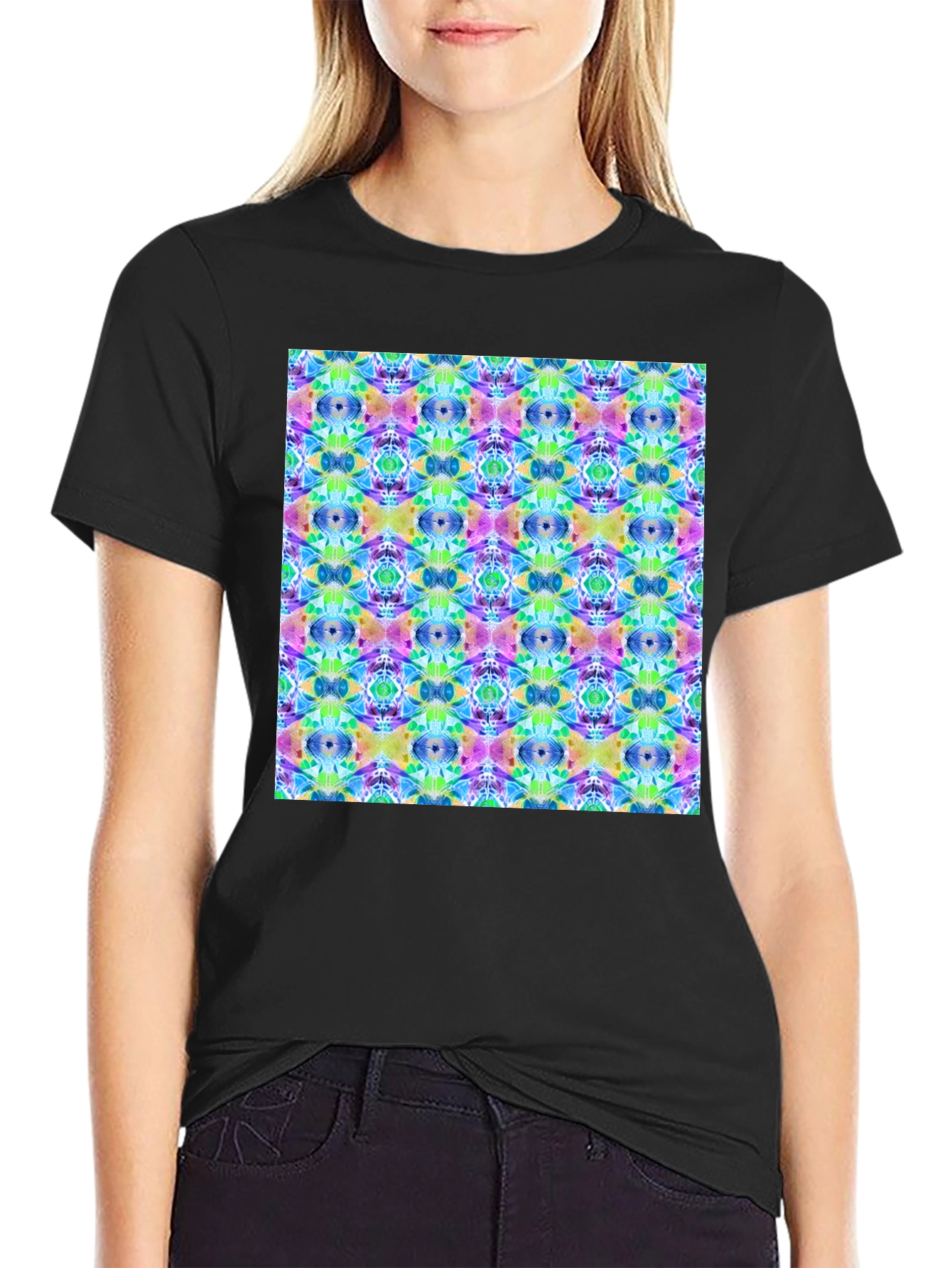 Kaleidoscope Pattern Mens Black T-Shirt
