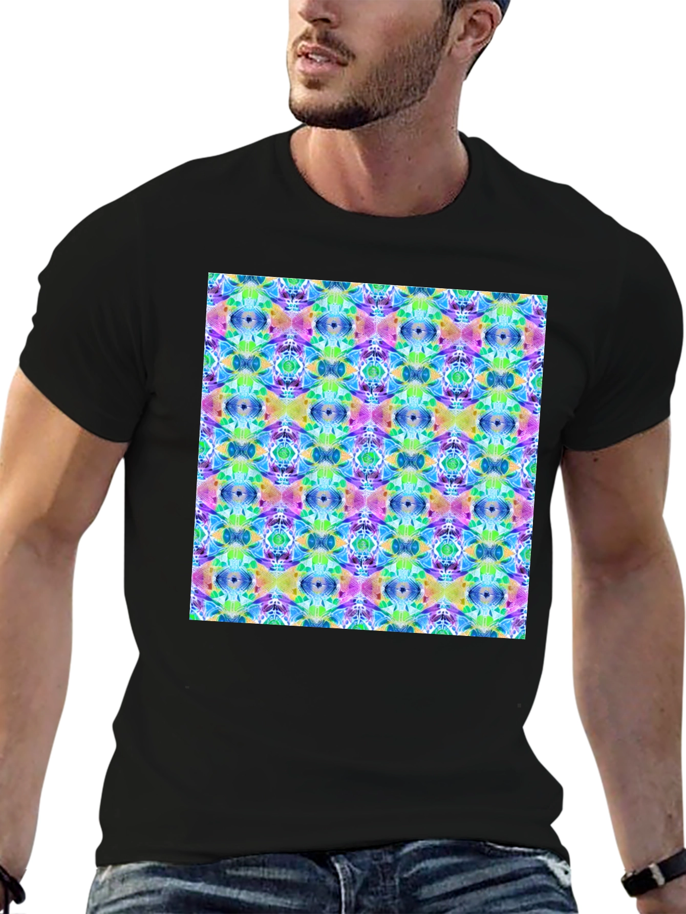 Kaleidoscope Pattern Mens Black T-Shirt