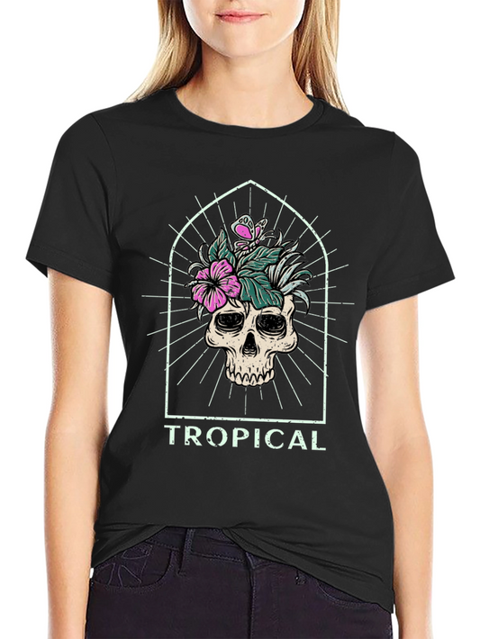Tropical Skull Graphic Tee - Black